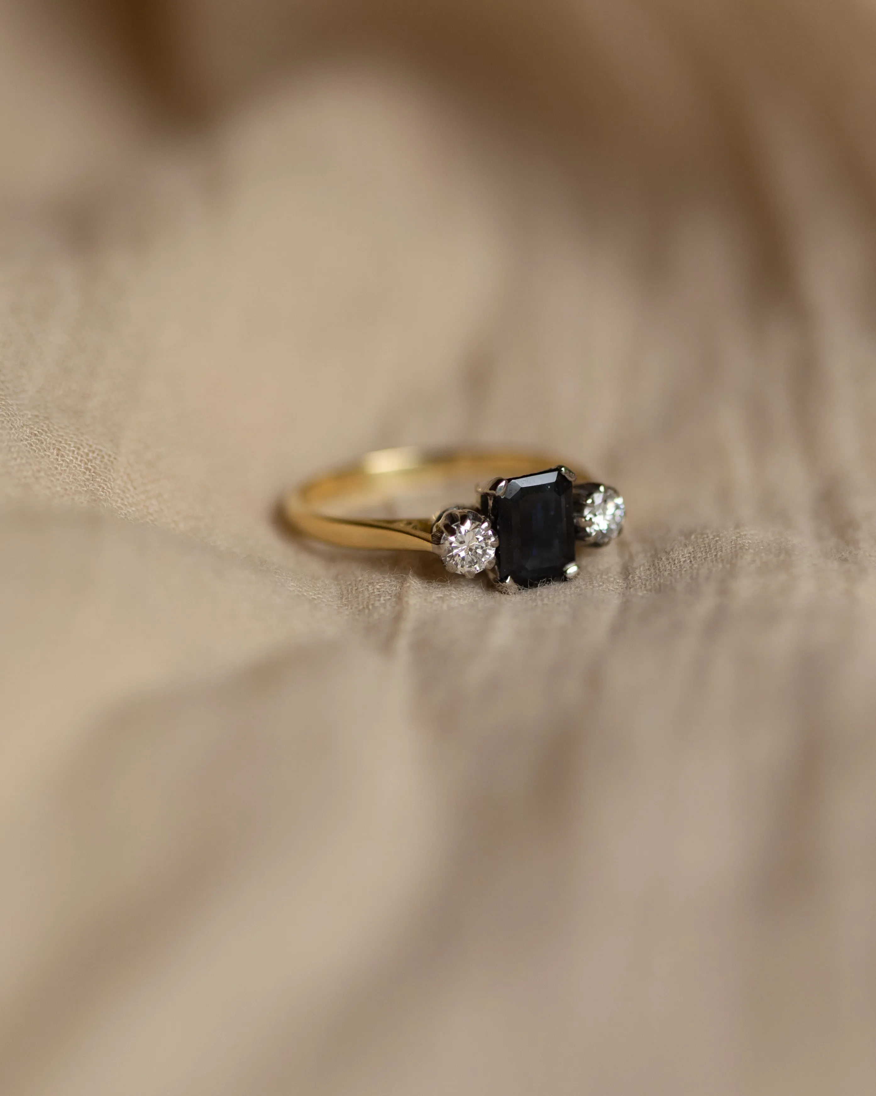 Patience 1977 Vintage 18ct Gold Sapphire & Diamond Trilogy Ring sold by Rock n Rose product image thumbnail 4