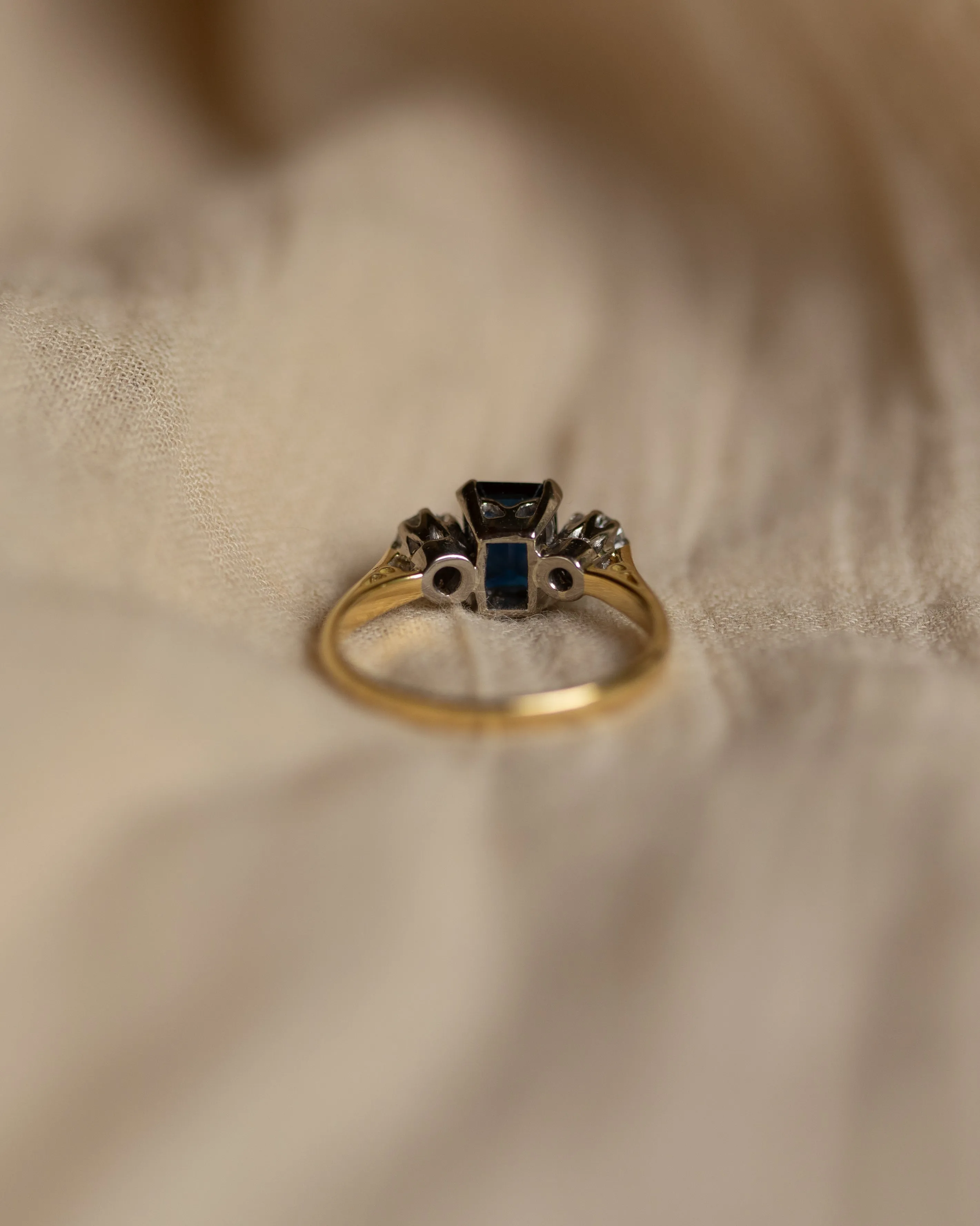 Patience 1977 Vintage 18ct Gold Sapphire & Diamond Trilogy Ring sold by Rock n Rose product image thumbnail 5
