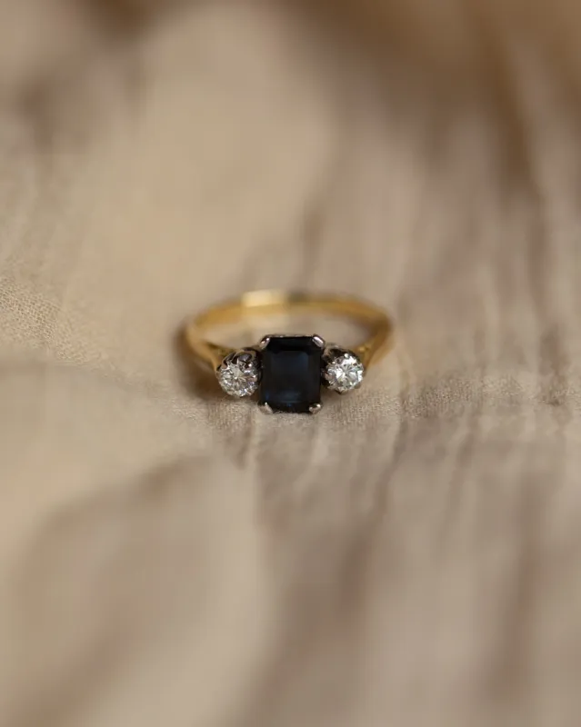 Patience 1977 Vintage 18ct Gold Sapphire & Diamond Trilogy Ring sold by Rock n Rose