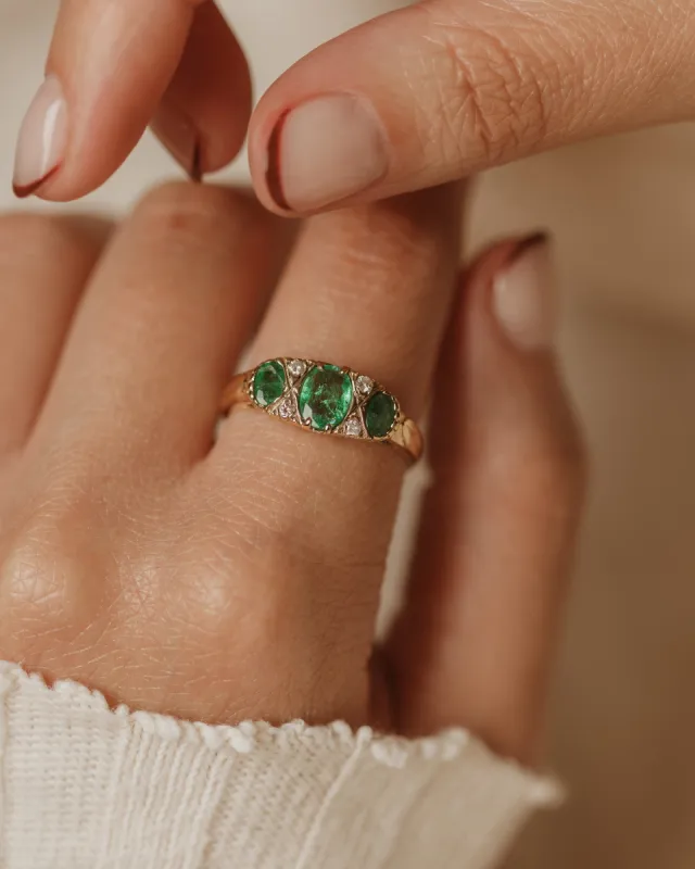 Claramae Antique 15ct Gold Emerald & Diamond Seven Stone Ring sold by Rock n Rose