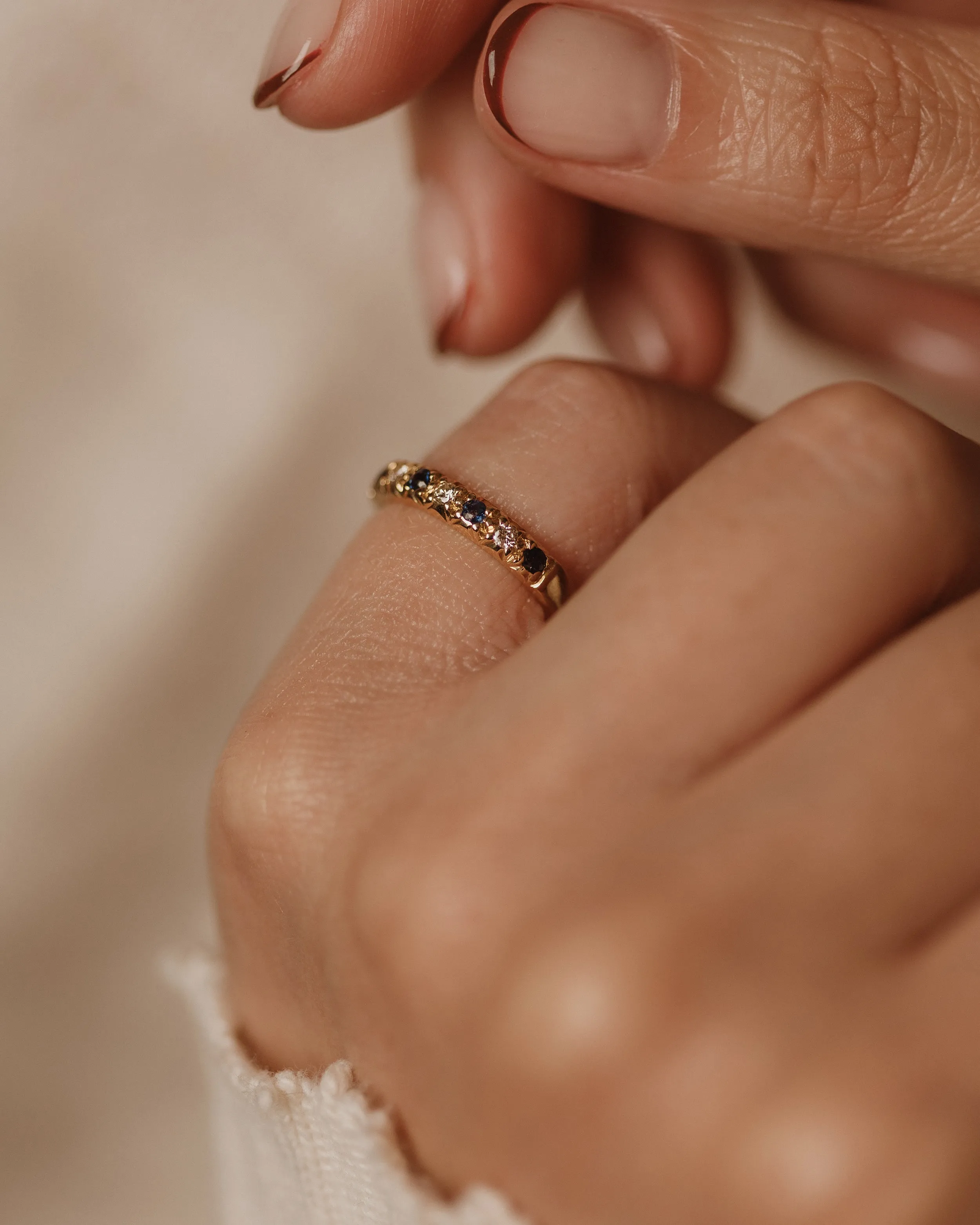 Alfreda 1969 Vintage 18ct Gold Sapphire & Diamond Half Eternity Ring sold by Rock n Rose product image thumbnail 5