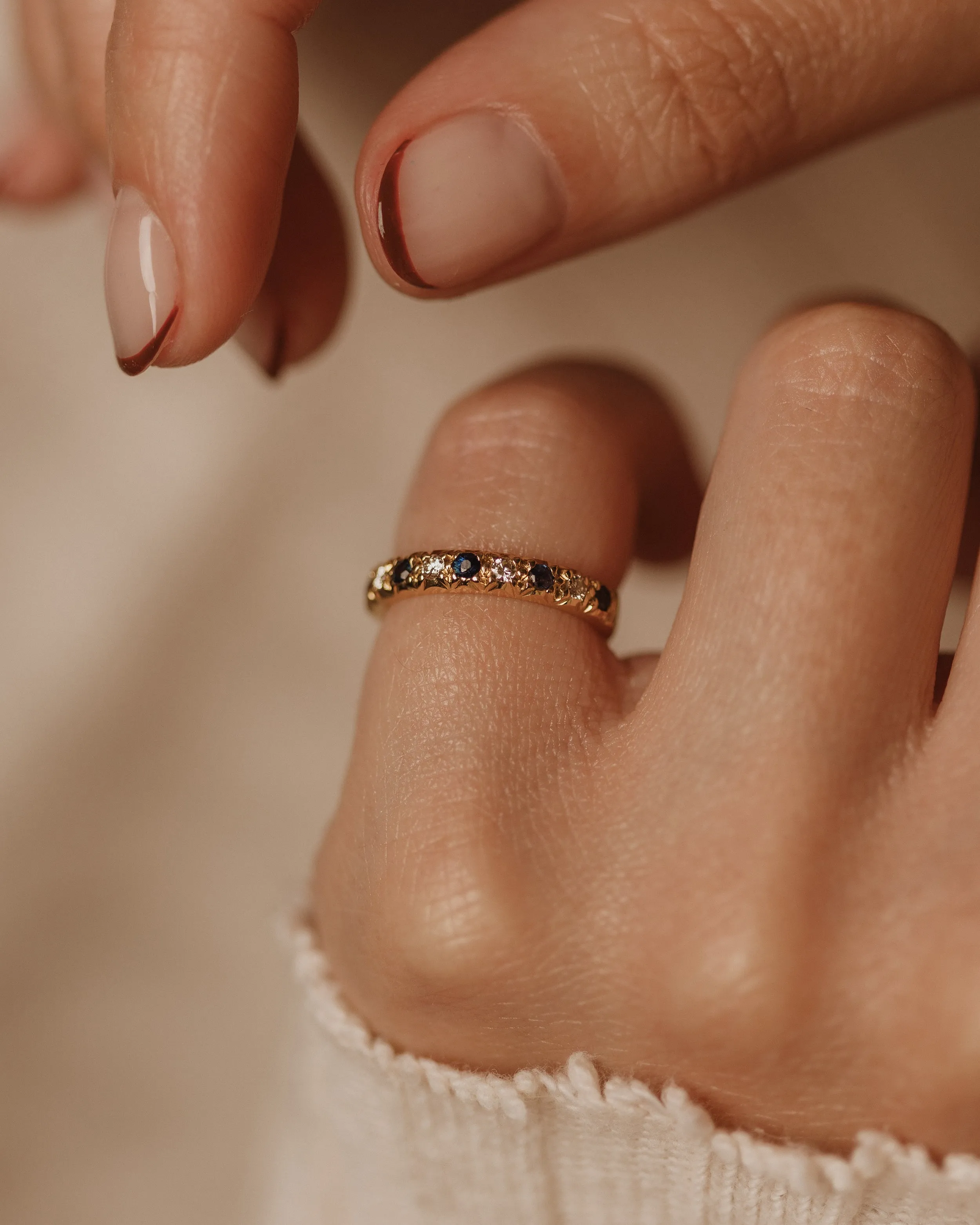 Alfreda 1969 Vintage 18ct Gold Sapphire & Diamond Half Eternity Ring sold by Rock n Rose