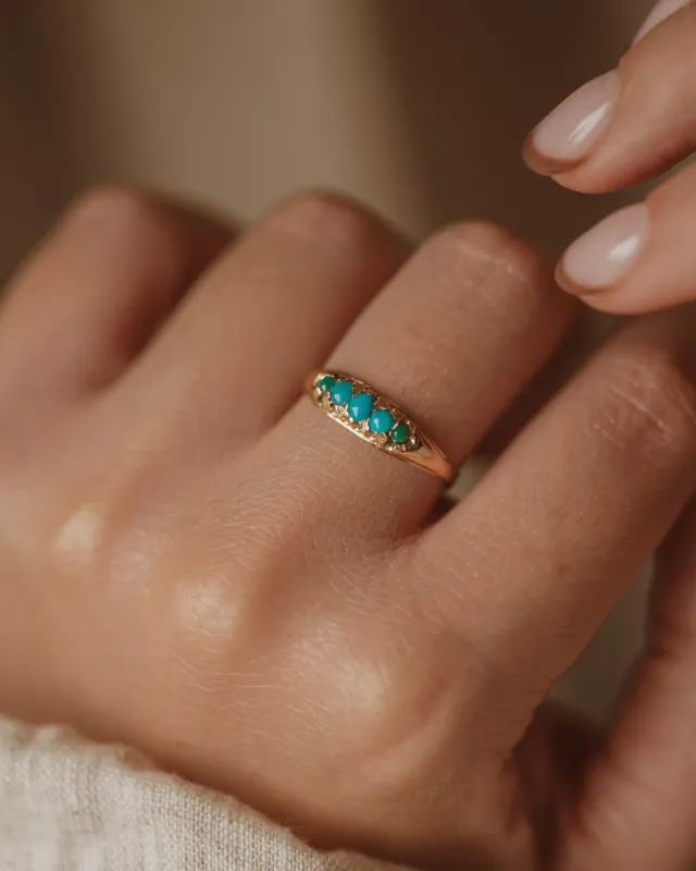 June Antique 9ct Gold Turquoise Five Stone Ring sold by Rock n Rose