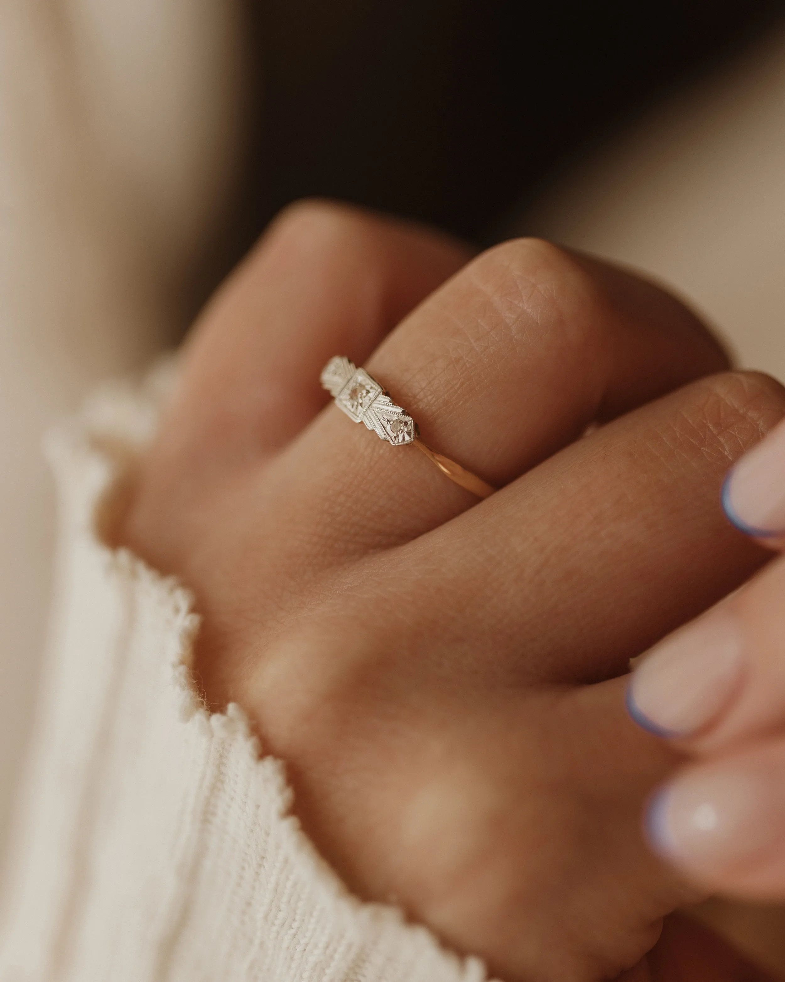 Marcia Vintage Art Deco 18ct Gold Diamond Trilogy Ring sold by Rock n Rose product image thumbnail 2