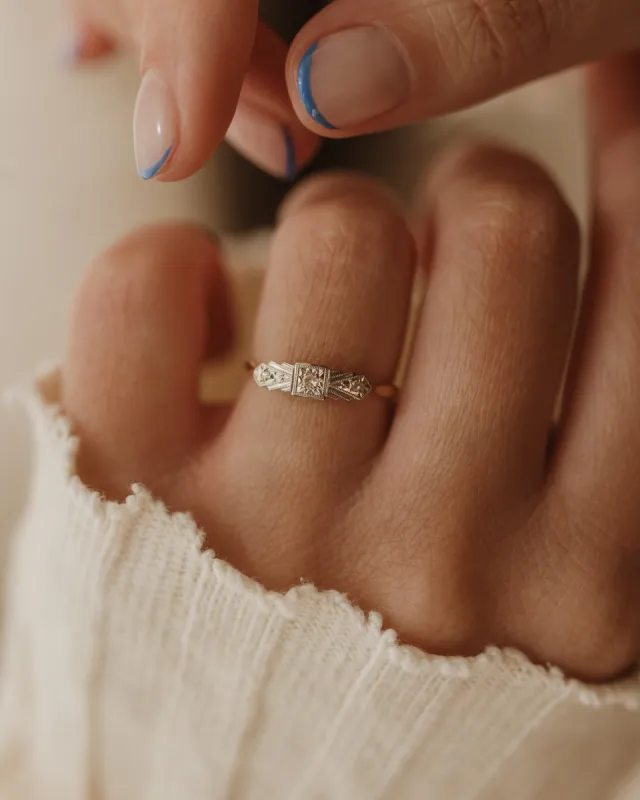 Marcia Vintage Art Deco 18ct Gold Diamond Trilogy Ring sold by Rock n Rose