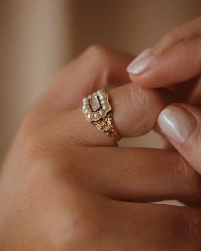 Maeve Antique 18ct Gold Victorian Pearl Mourning Ring sold by Rock n Rose