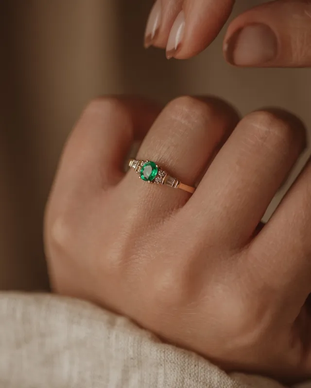 Eleanor Vintage 18ct Gold Emerald & Diamond Ring sold by Rock n Rose