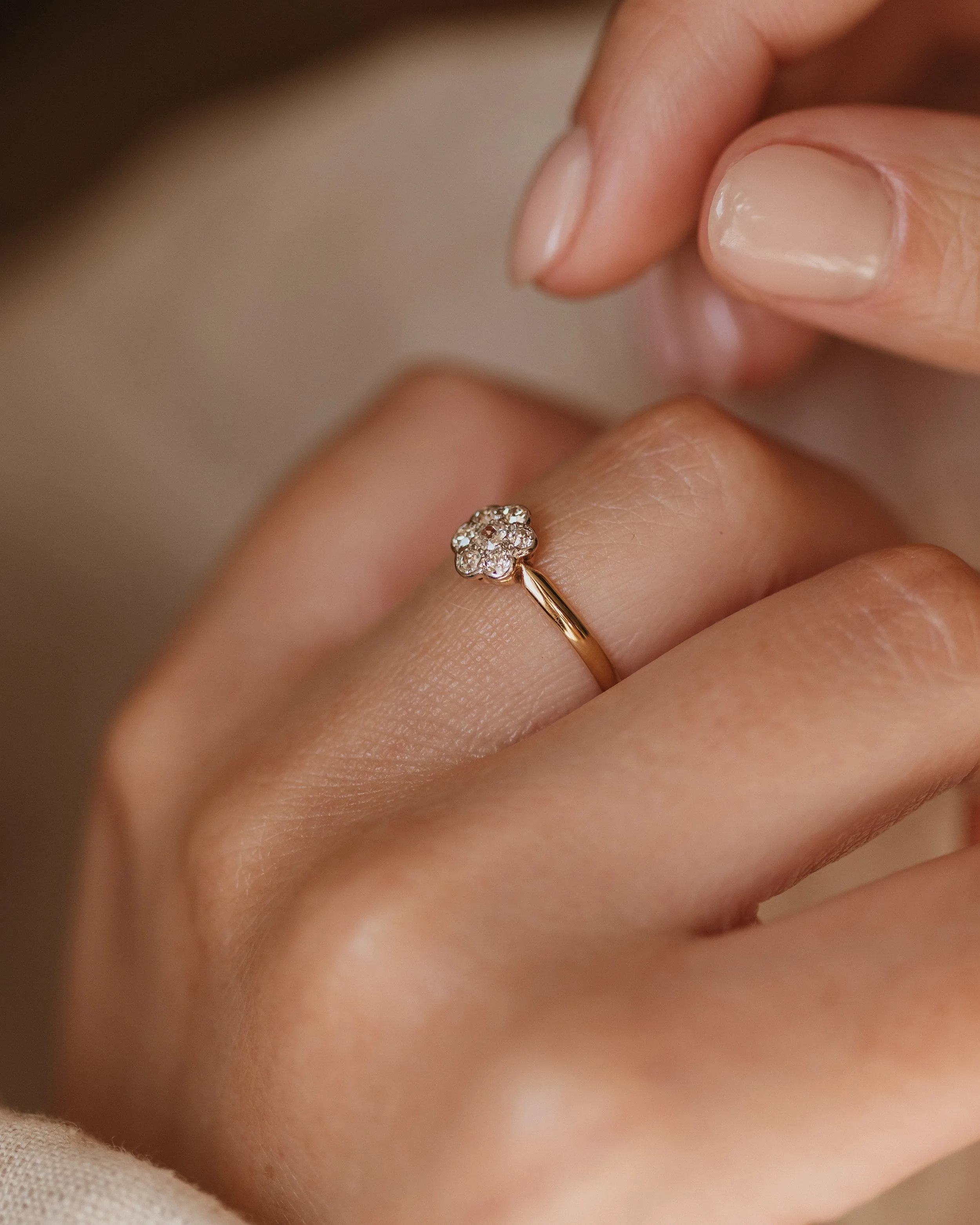 Leonora Antique 18ct Gold Diamond Daisy Cluster Ring sold by Rock n Rose product image thumbnail 2