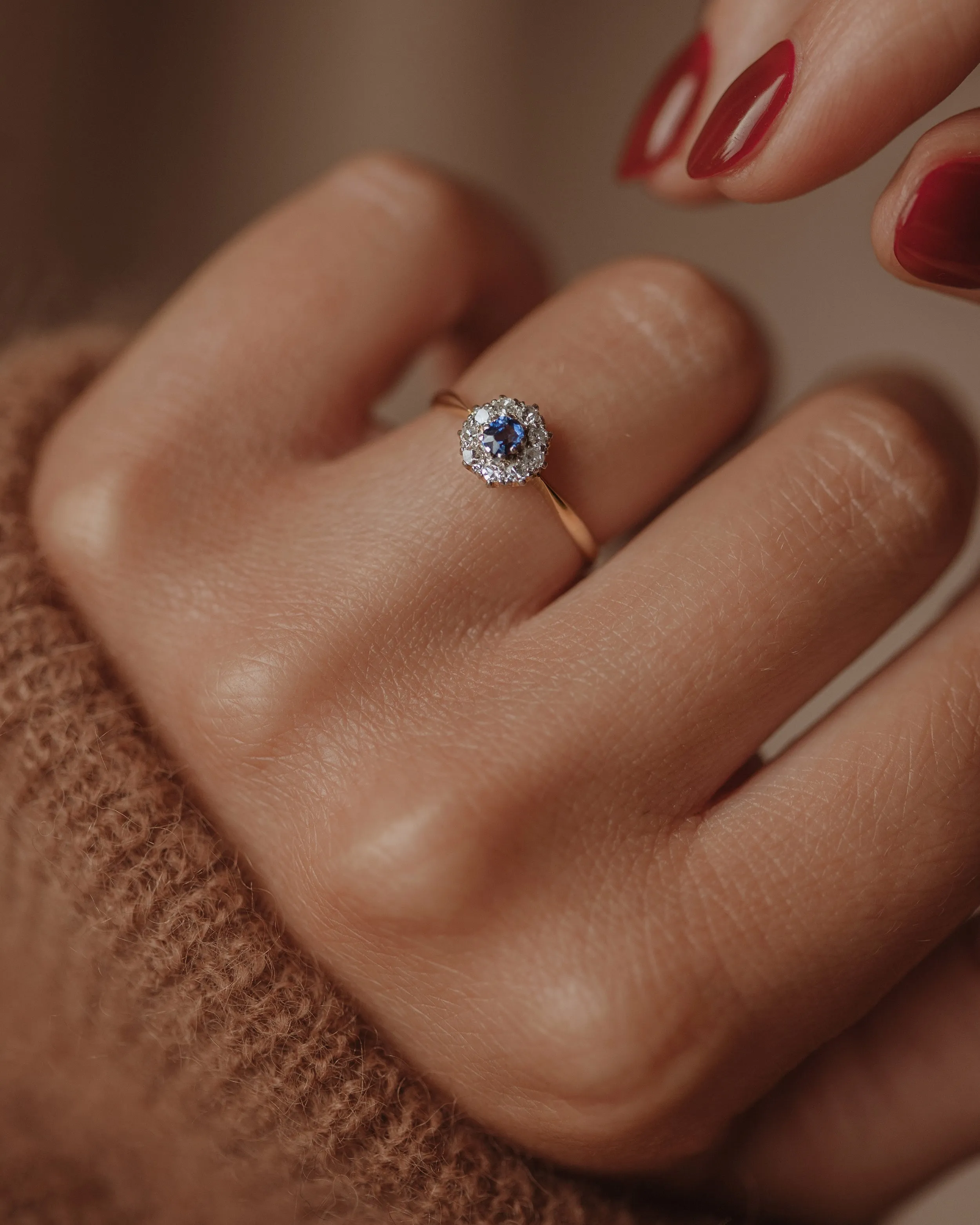 Grace Antique Edwardian 18ct Gold Sapphire & Diamond Cluster Ring sold by Rock n Rose