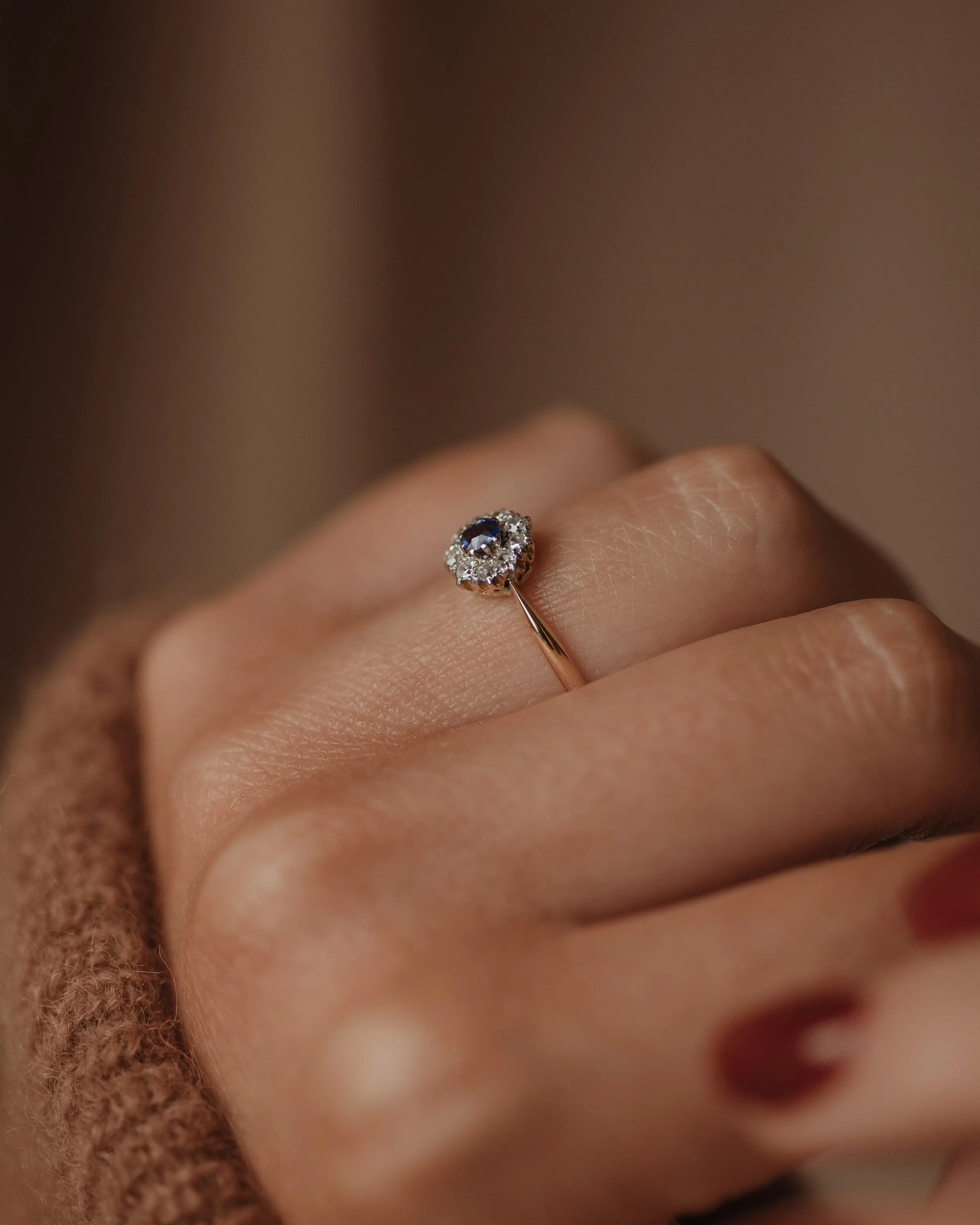 Grace Antique Edwardian 18ct Gold Sapphire & Diamond Cluster Ring sold by Rock n Rose product image thumbnail 2
