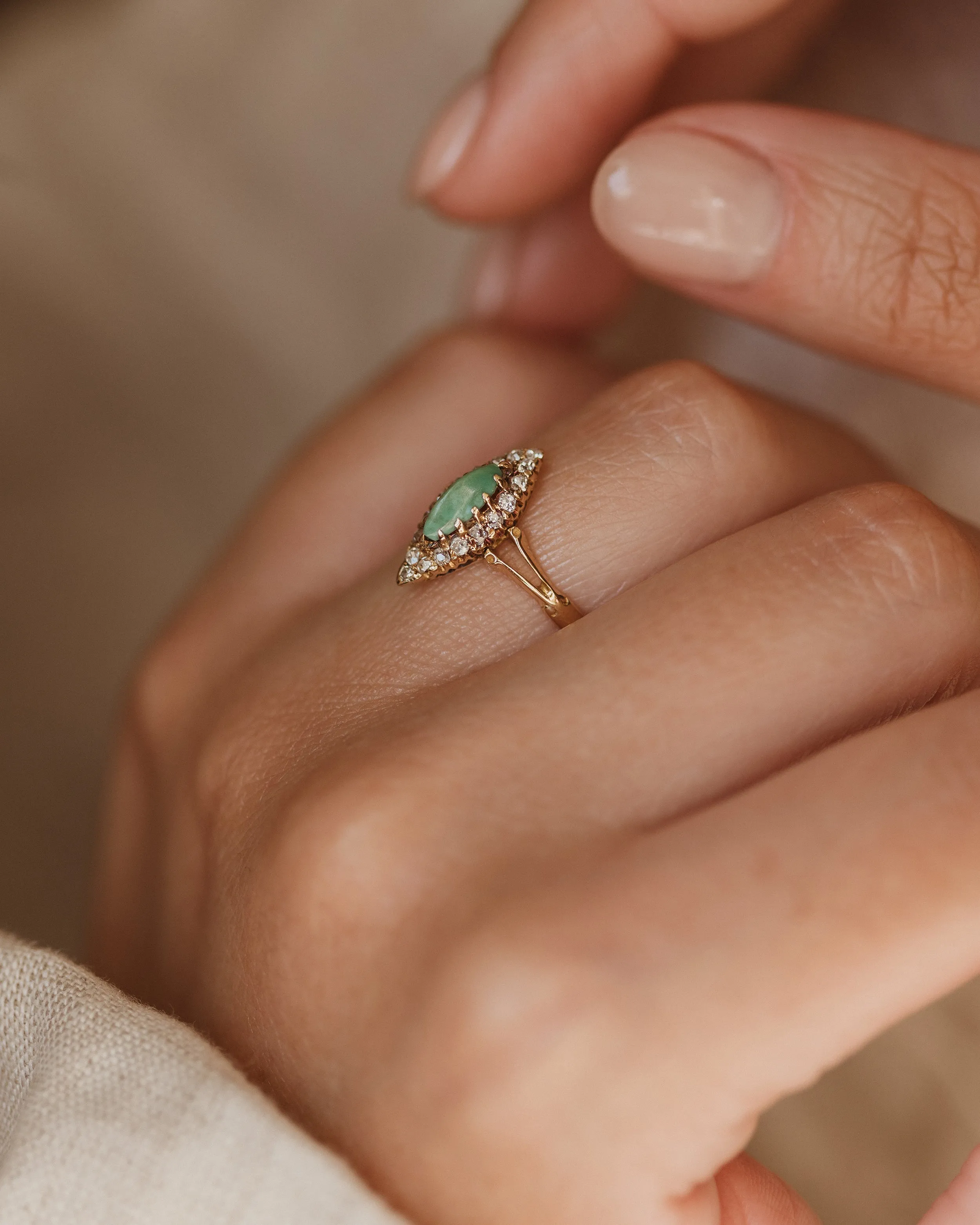 Corrine Antique 18ct Gold Turquoise & Diamond Marquise Cluster Ring sold by Rock n Rose product image thumbnail 2