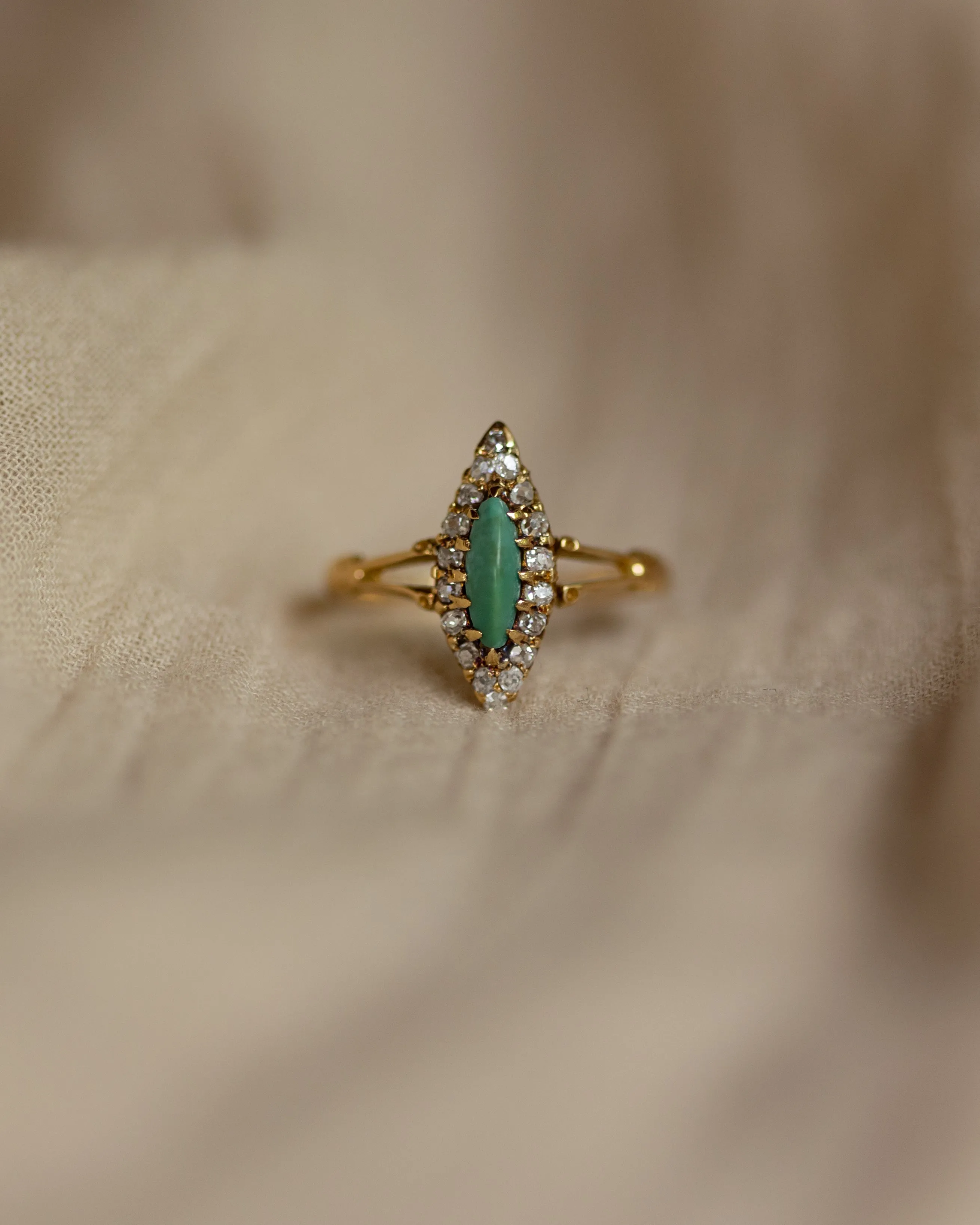 Corrine Antique 18ct Gold Turquoise & Diamond Marquise Cluster Ring sold by Rock n Rose product image thumbnail 3