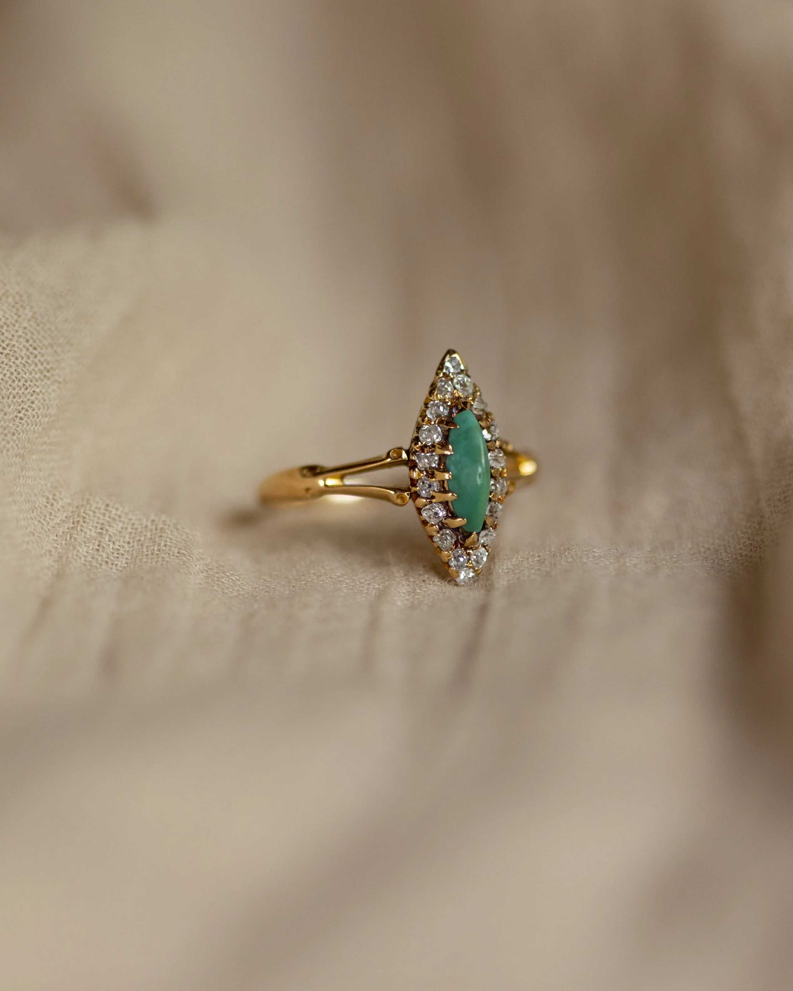 Corrine Antique 18ct Gold Turquoise & Diamond Marquise Cluster Ring sold by Rock n Rose product image thumbnail 4