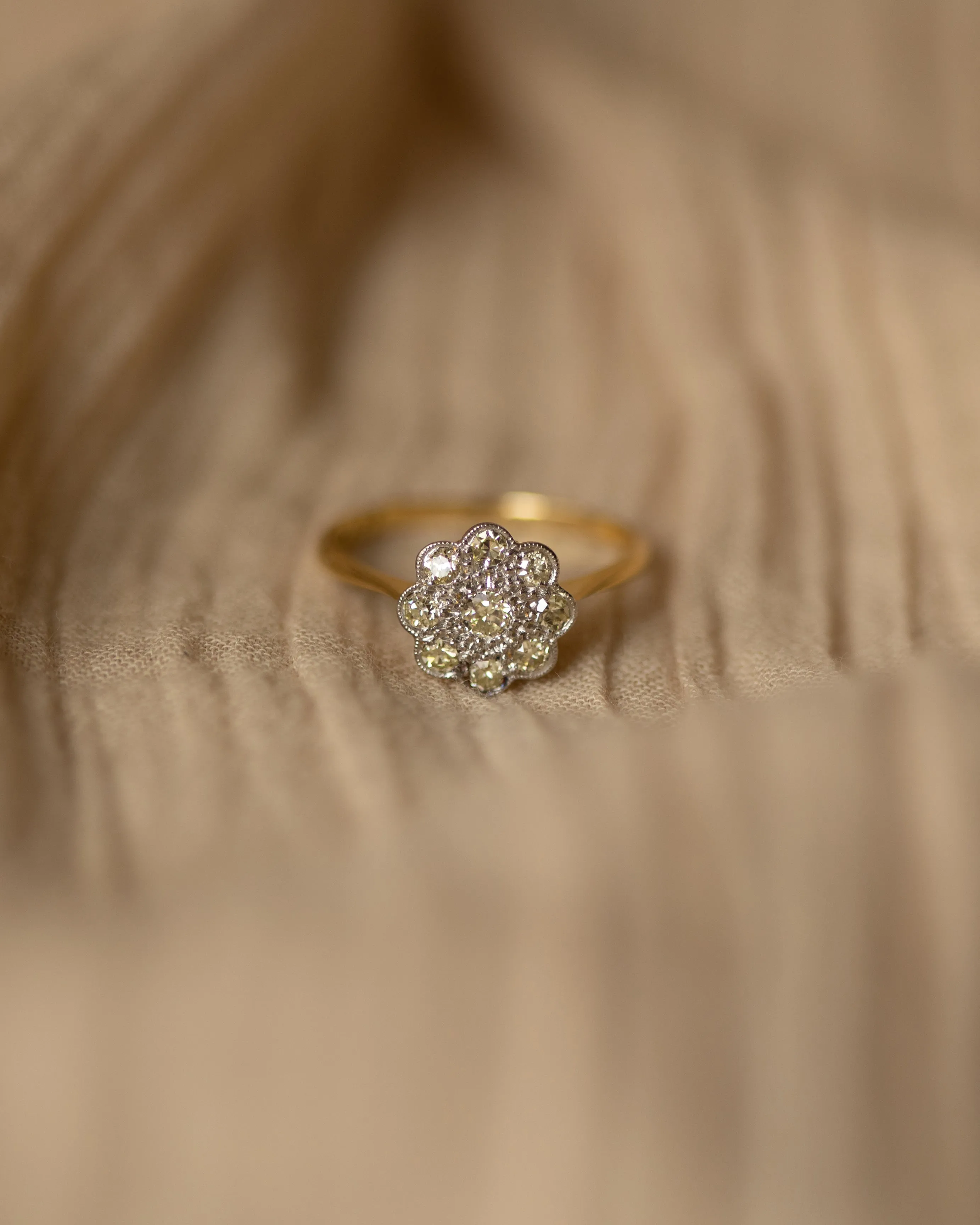 Olivia Antique 18ct Gold Diamond Daisy Cluster Ring sold by Rock n Rose product image thumbnail 3