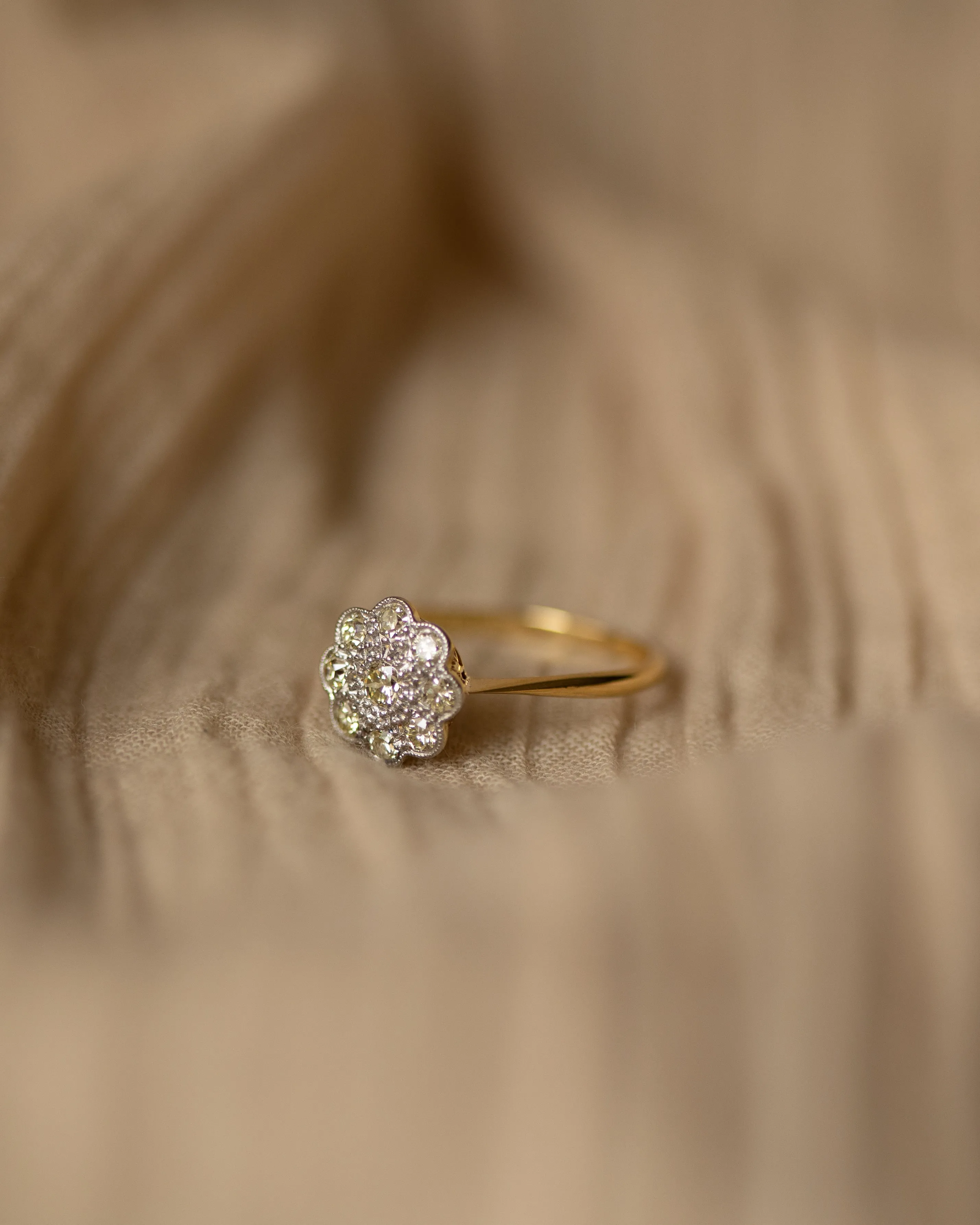 Olivia Antique 18ct Gold Diamond Daisy Cluster Ring sold by Rock n Rose product image thumbnail 4