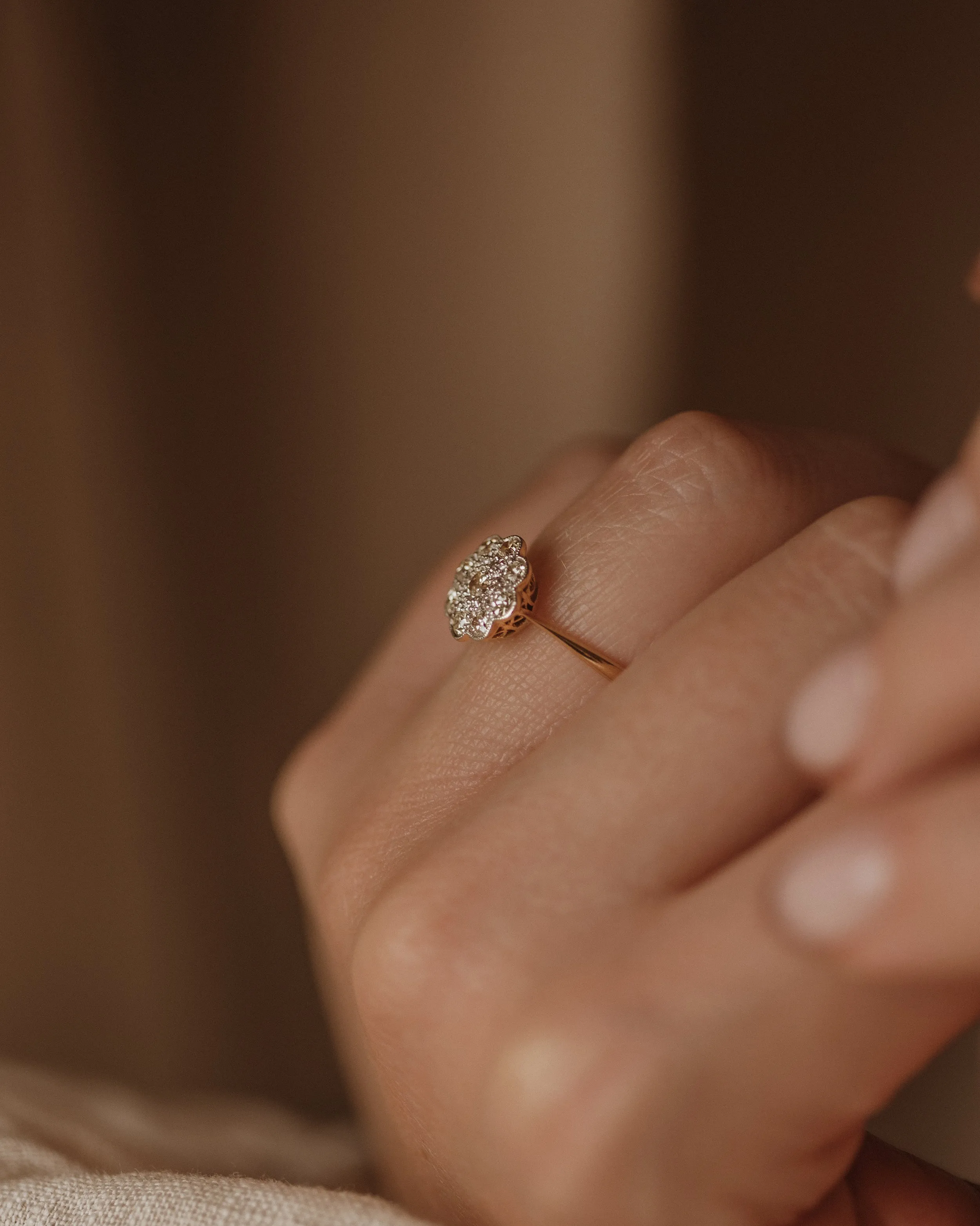 Olivia Antique 18ct Gold Diamond Daisy Cluster Ring sold by Rock n Rose product image thumbnail 2