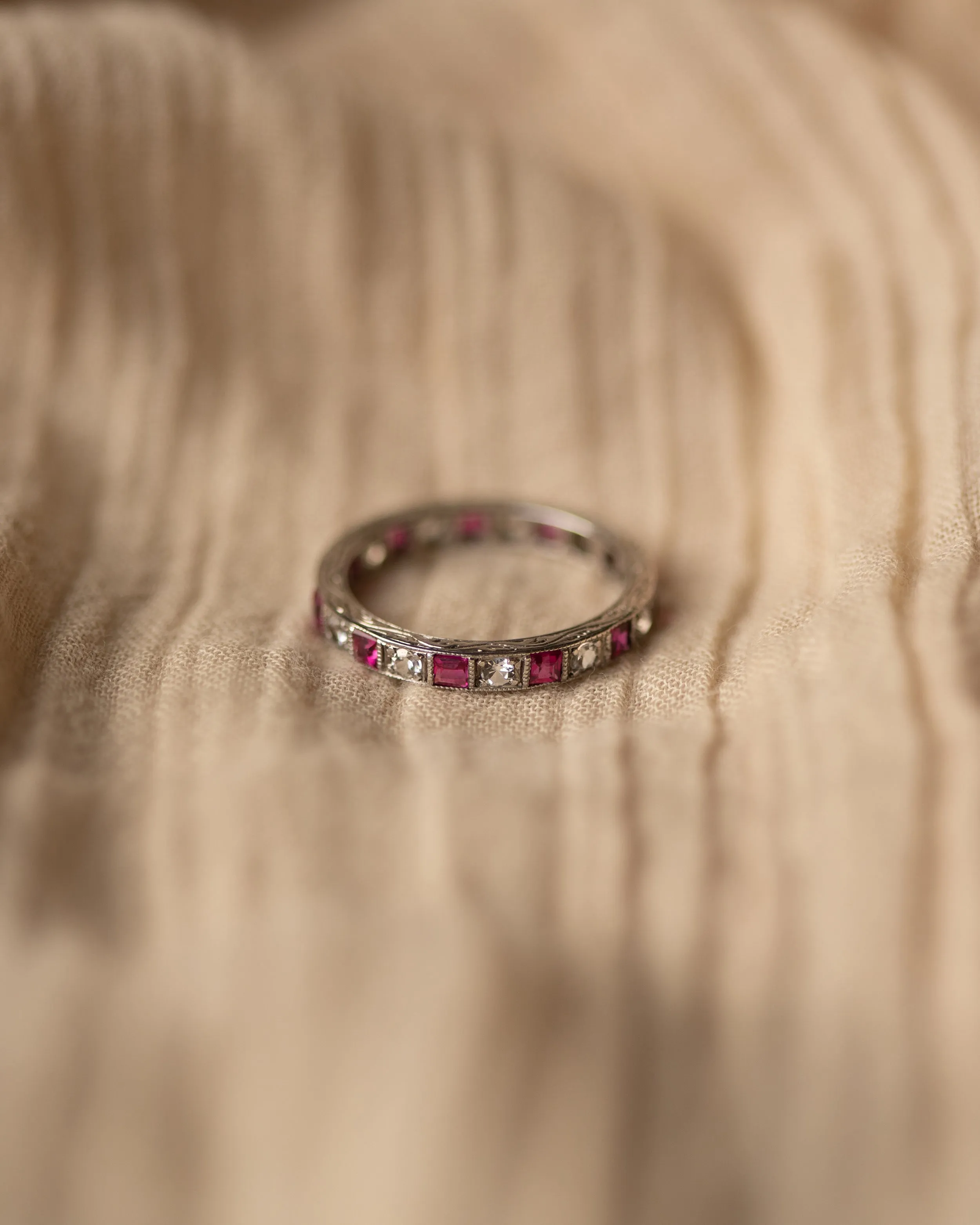 Georgette Antique Art Deco 9ct White Gold Ruby & Paste Full Eternity Ring sold by Rock n Rose product image thumbnail 3