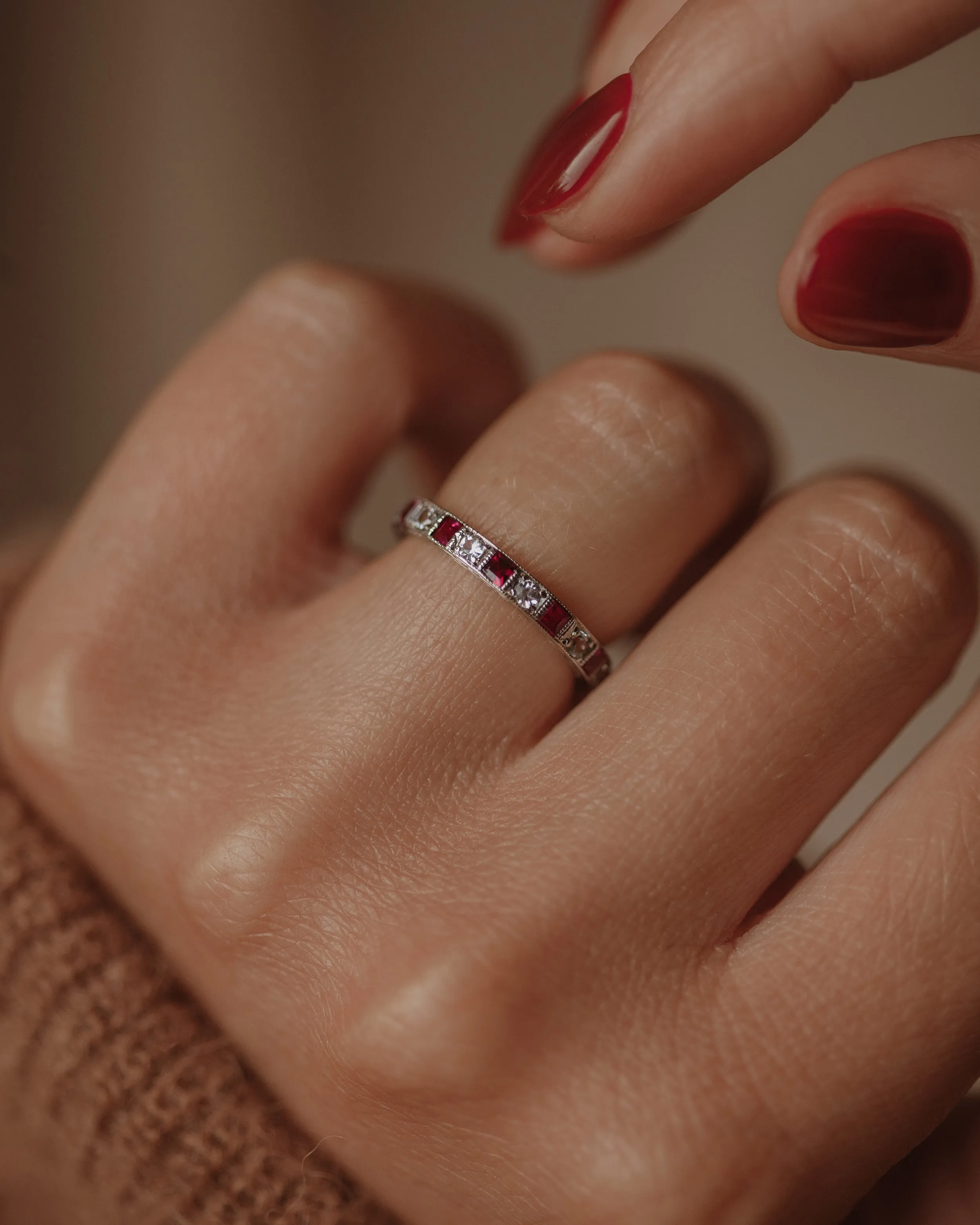 Georgette Antique Art Deco 9ct White Gold Ruby & Paste Full Eternity Ring sold by Rock n Rose product image thumbnail 2