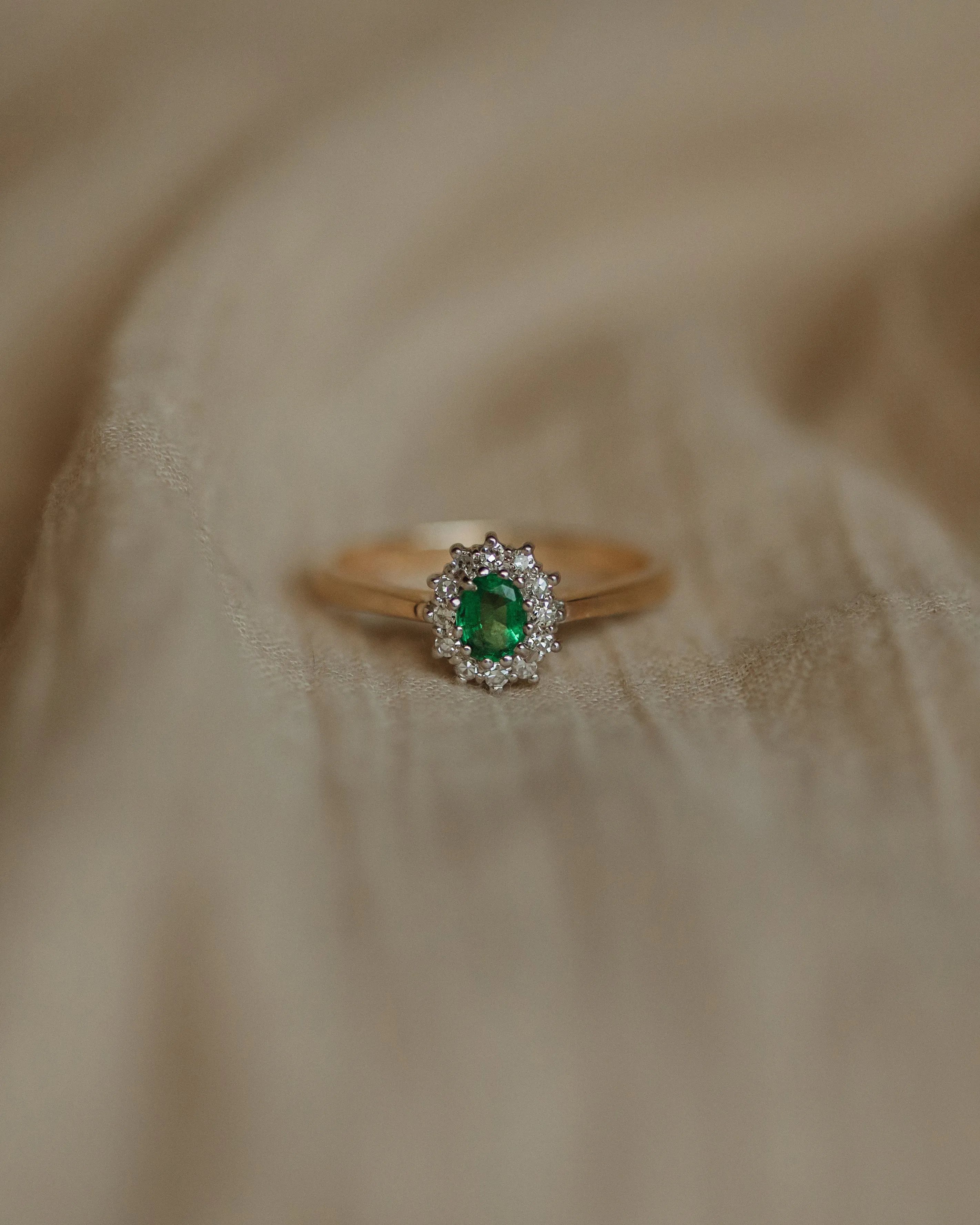 Nancy Vintage 9ct Gold Emerald & Diamond Cluster Ring sold by Rock n Rose product image thumbnail 3