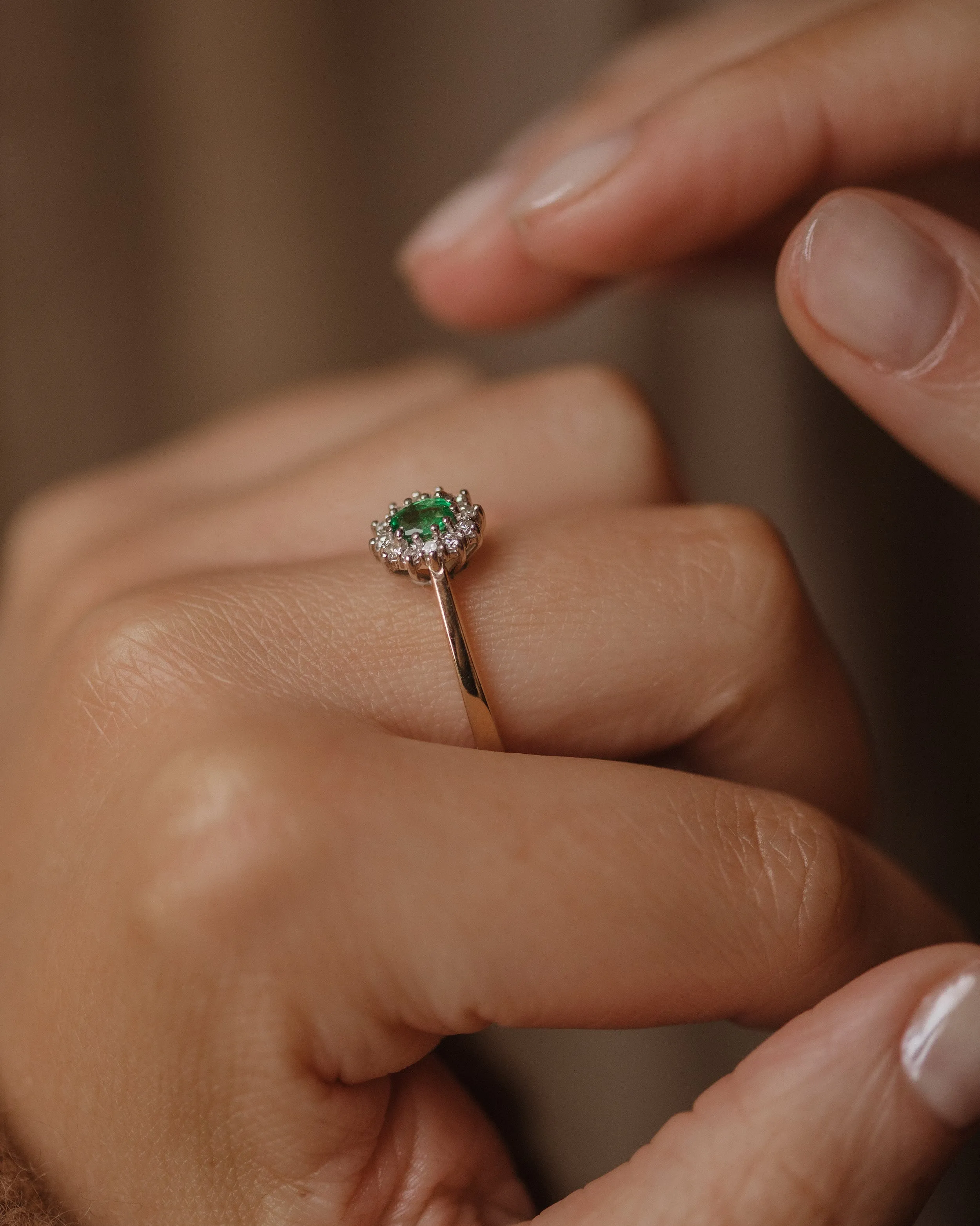 Nancy Vintage 9ct Gold Emerald & Diamond Cluster Ring sold by Rock n Rose product image thumbnail 2