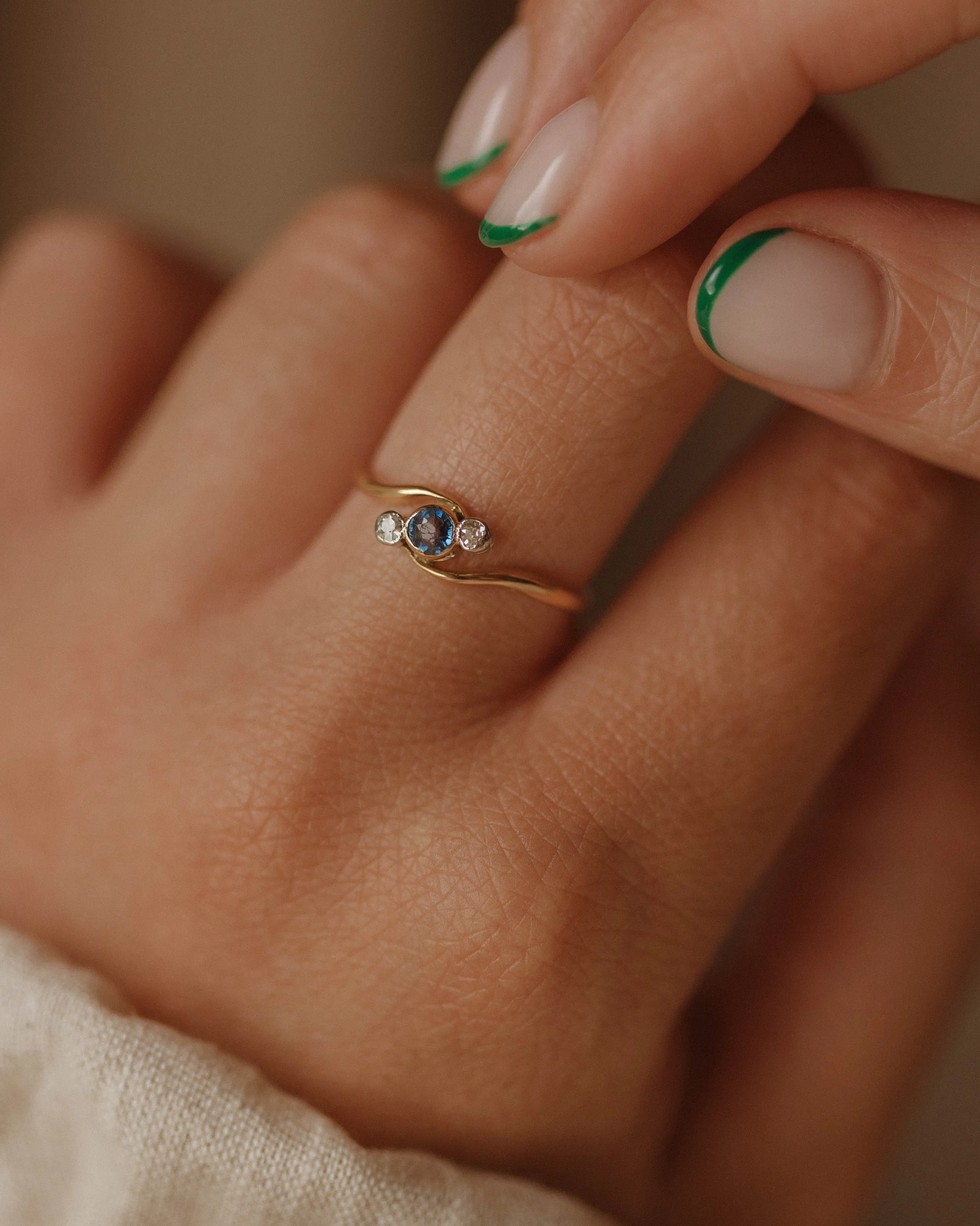 Mable Antique 18ct Gold Sapphire & Diamond Crossover Ring sold by Rock n Rose product image thumbnail 2