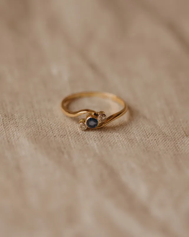 Mable Antique 18ct Gold Sapphire & Diamond Crossover Ring sold by Rock n Rose