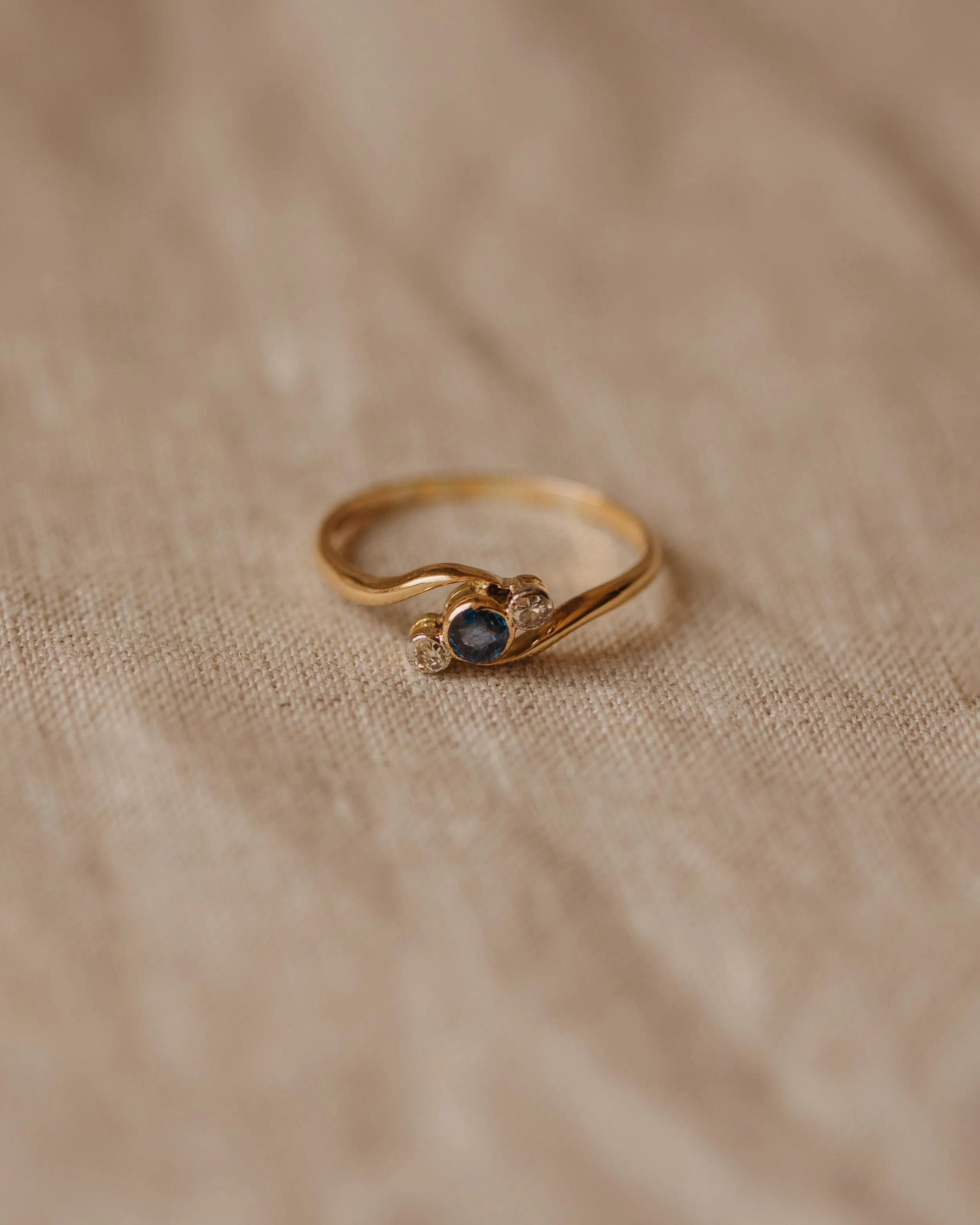 Mable Antique 18ct Gold Sapphire & Diamond Crossover Ring sold by Rock n Rose