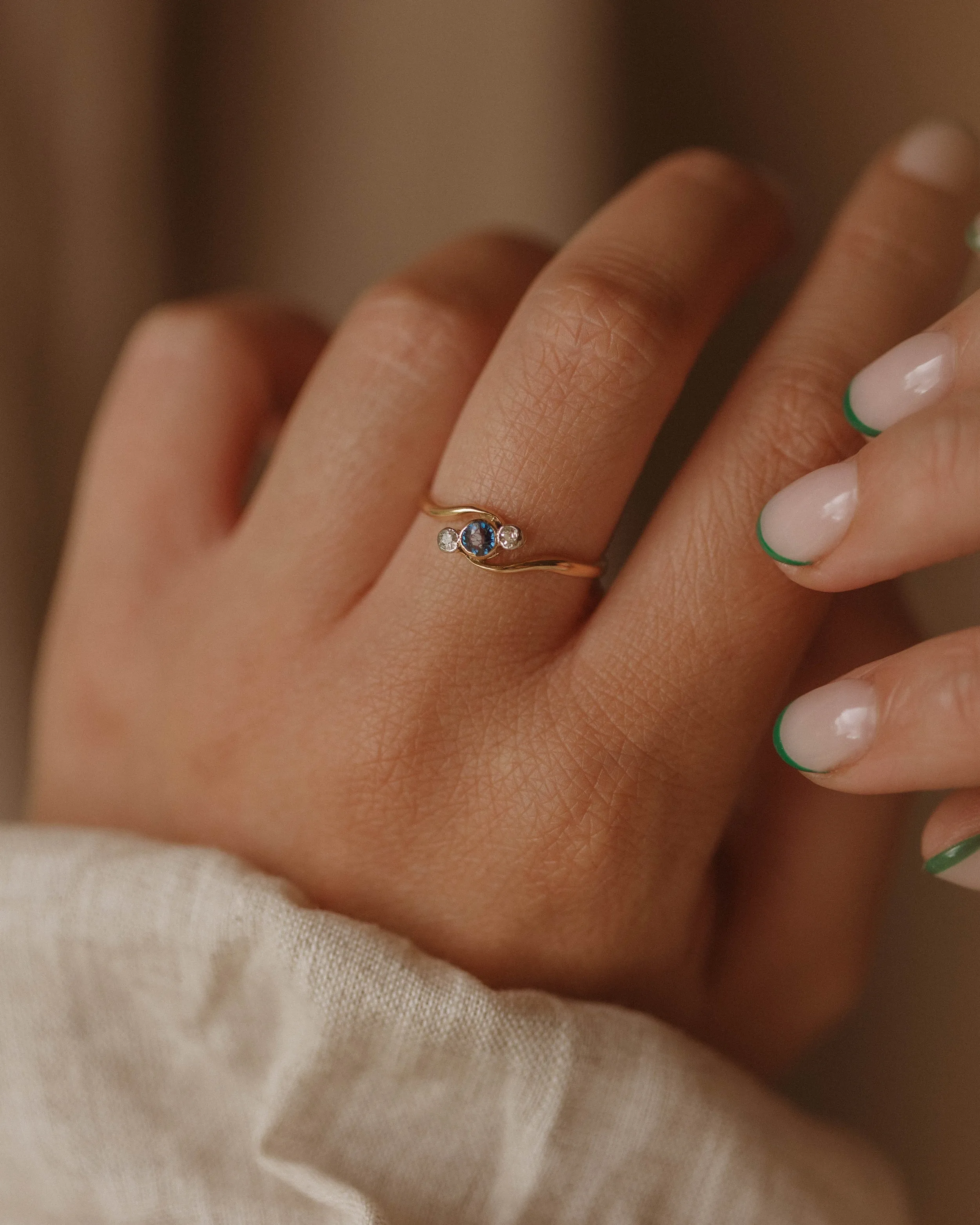 Mable Antique 18ct Gold Sapphire & Diamond Crossover Ring sold by Rock n Rose product image thumbnail 5