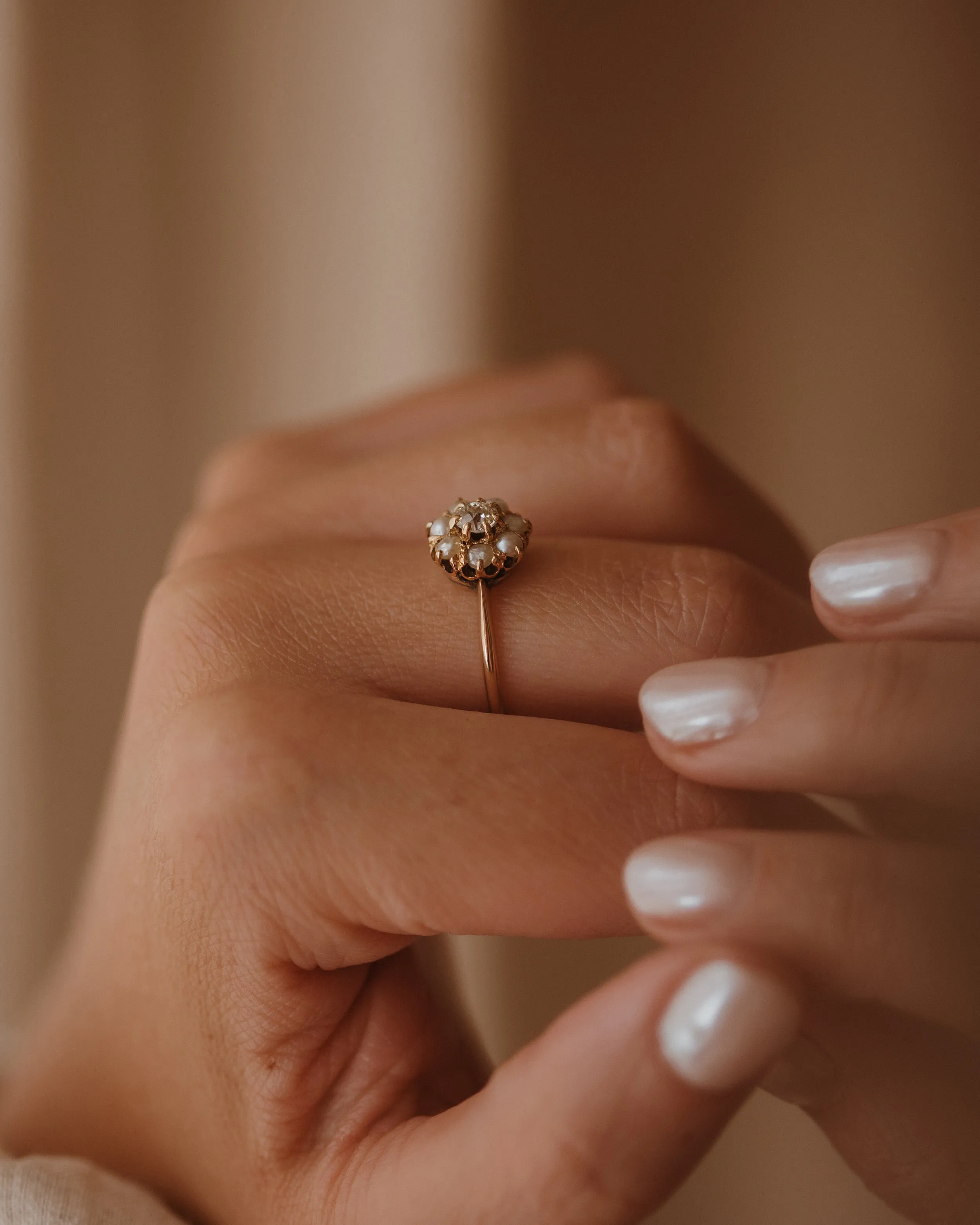 Winifred Antique 18ct Gold Pearl & Diamond Cluster Ring sold by Rock n Rose product image thumbnail 3
