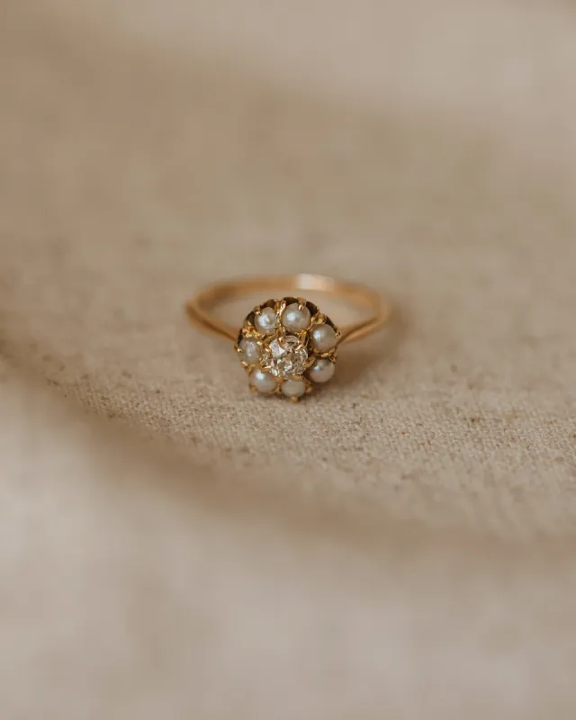 Winifred Antique 18ct Gold Pearl & Diamond Cluster Ring sold by Rock n Rose