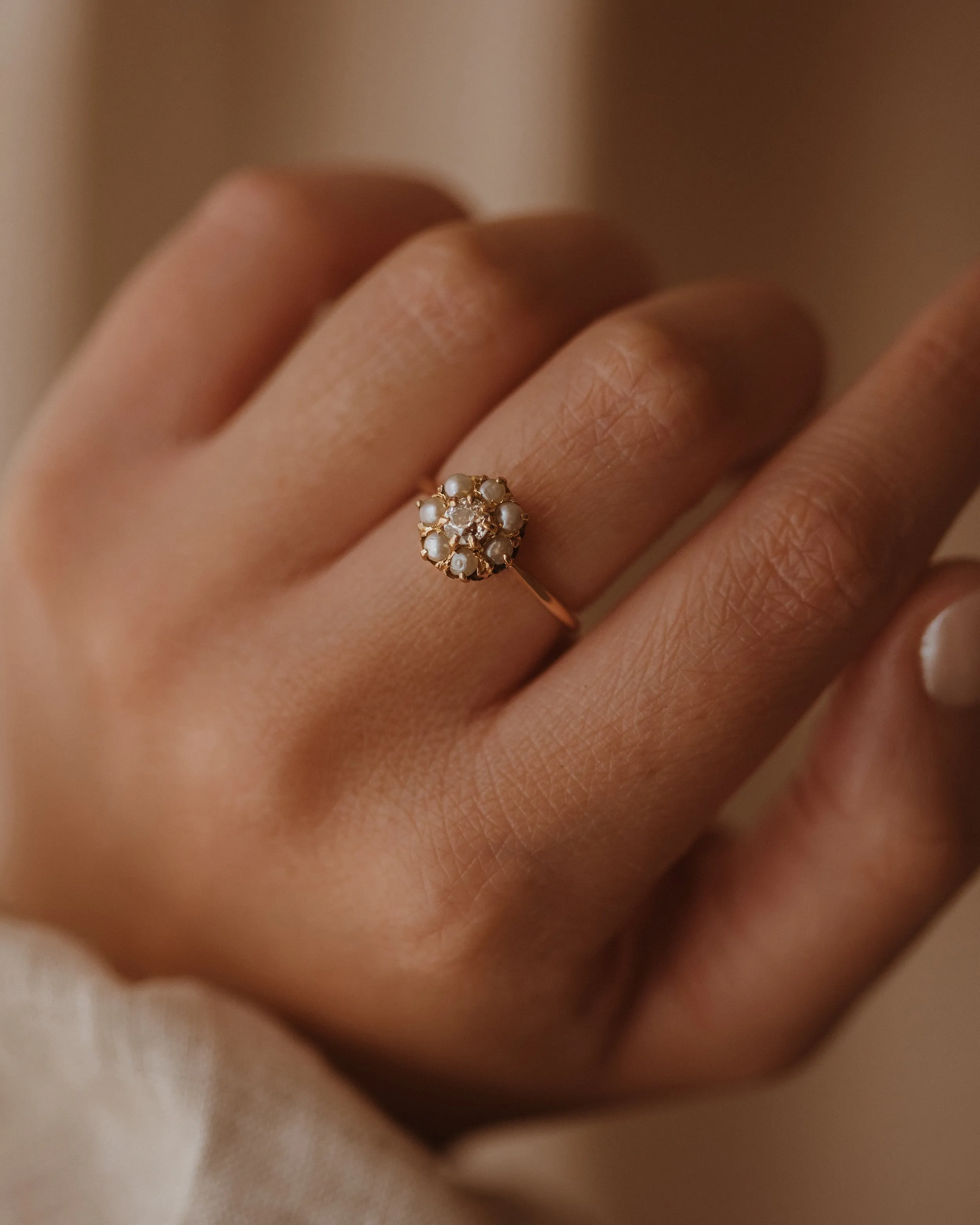 Winifred Antique 18ct Gold Pearl & Diamond Cluster Ring sold by Rock n Rose product image thumbnail 2