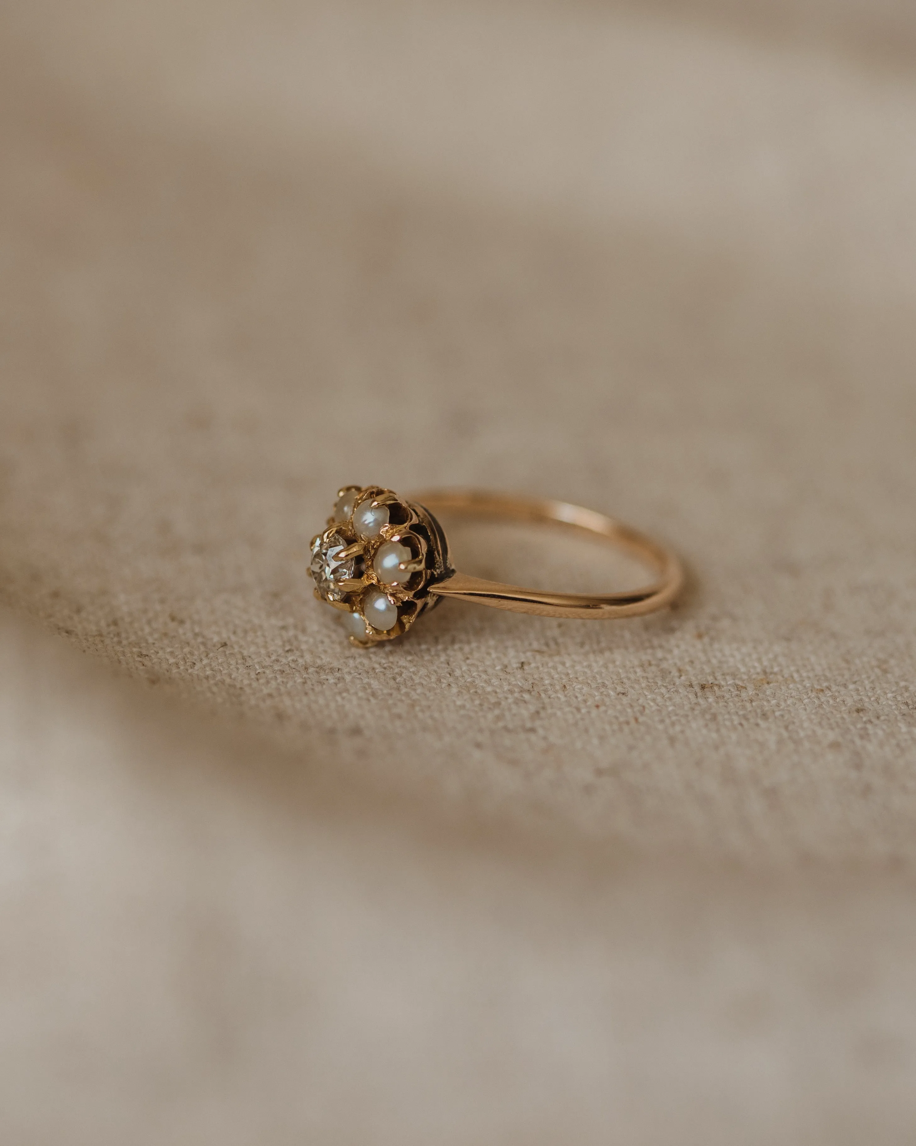 Winifred Antique 18ct Gold Pearl & Diamond Cluster Ring sold by Rock n Rose product image thumbnail 4