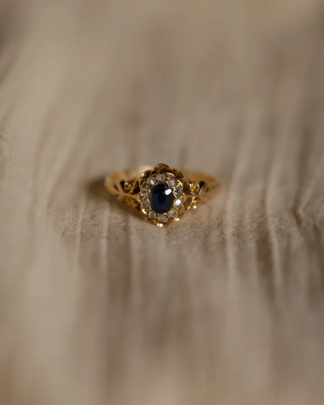 Florence 1864 Antique 18ct Gold Sapphire & Diamond Cluster Ring sold by Rock n Rose