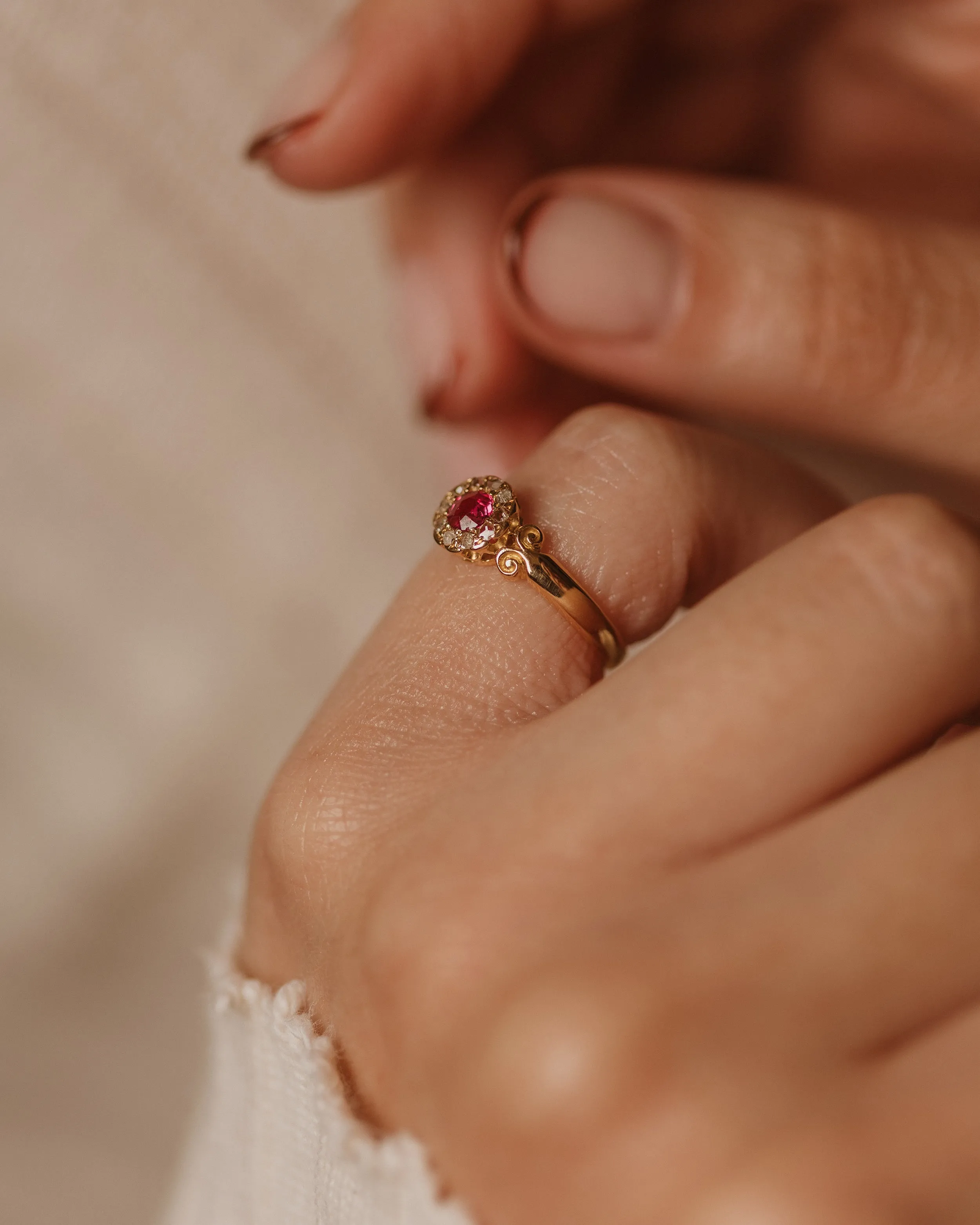 Penelope Antique 18ct Gold Ruby & Diamond Cluster Ring sold by Rock n Rose product image thumbnail 2