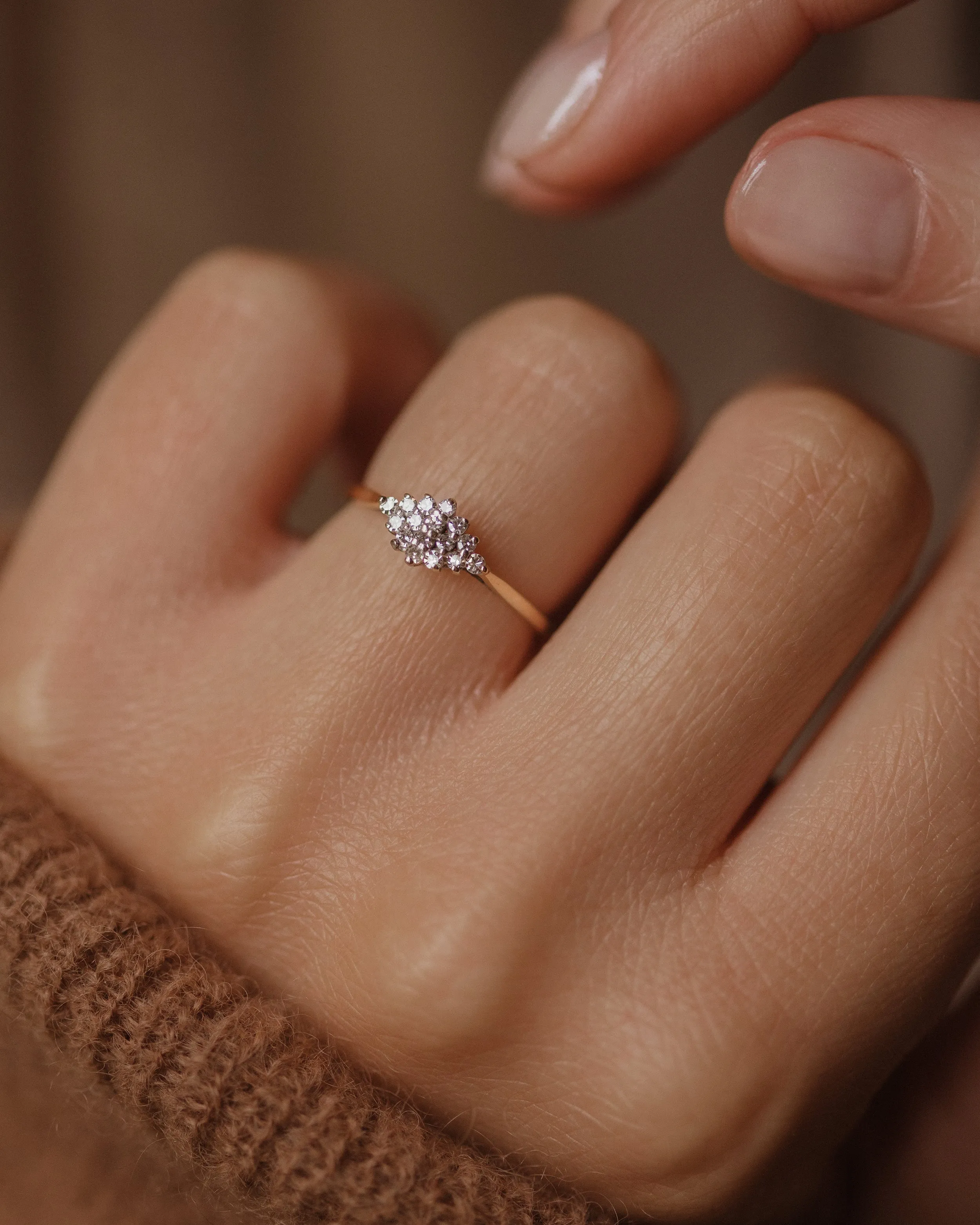 Nettie 1989 Vintage 9ct Gold Diamond Cluster Ring sold by Rock n Rose