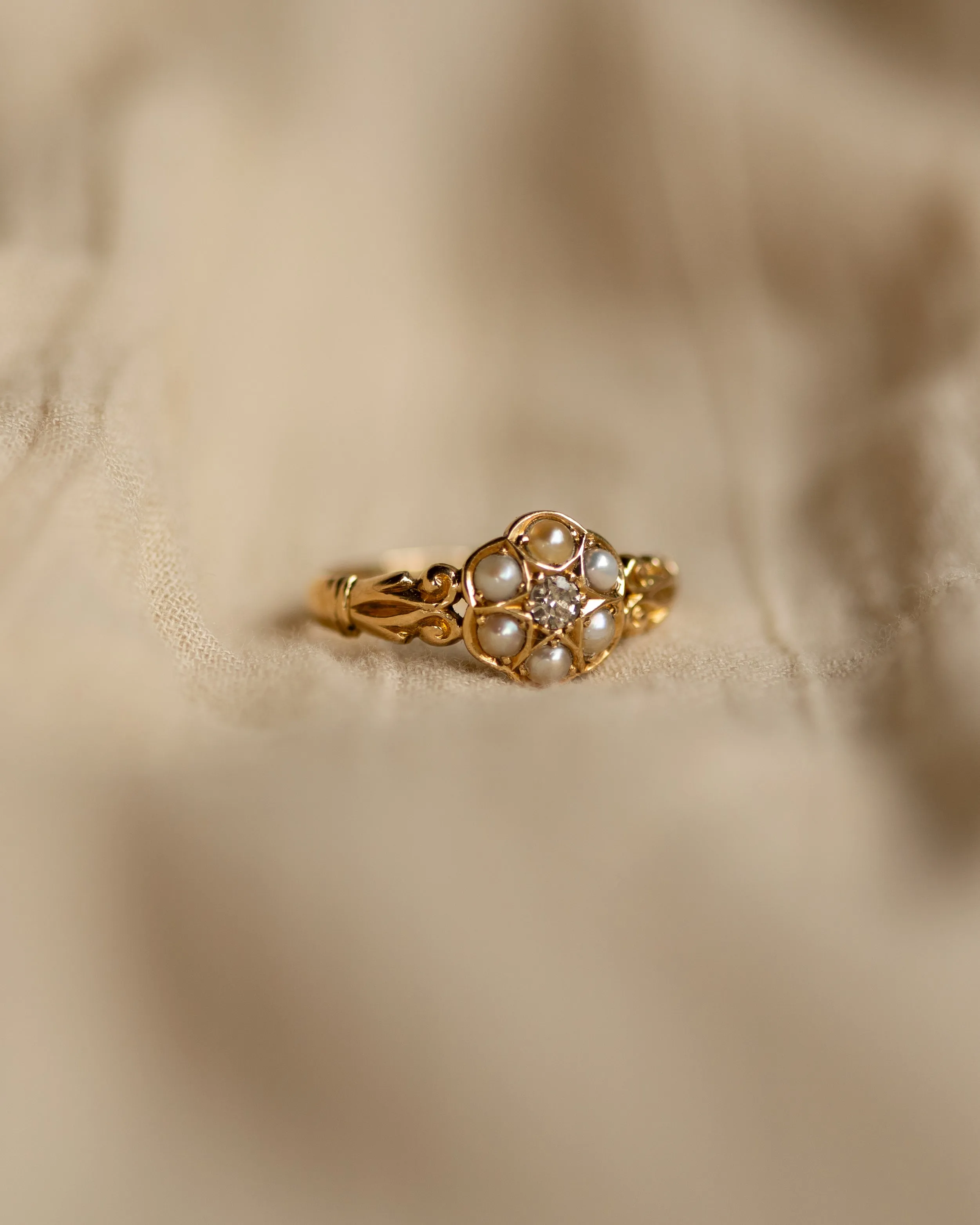 Roberta 1915 Antique 18ct Gold Pearl & Diamond Cluster Ring sold by Rock n Rose product image thumbnail 4
