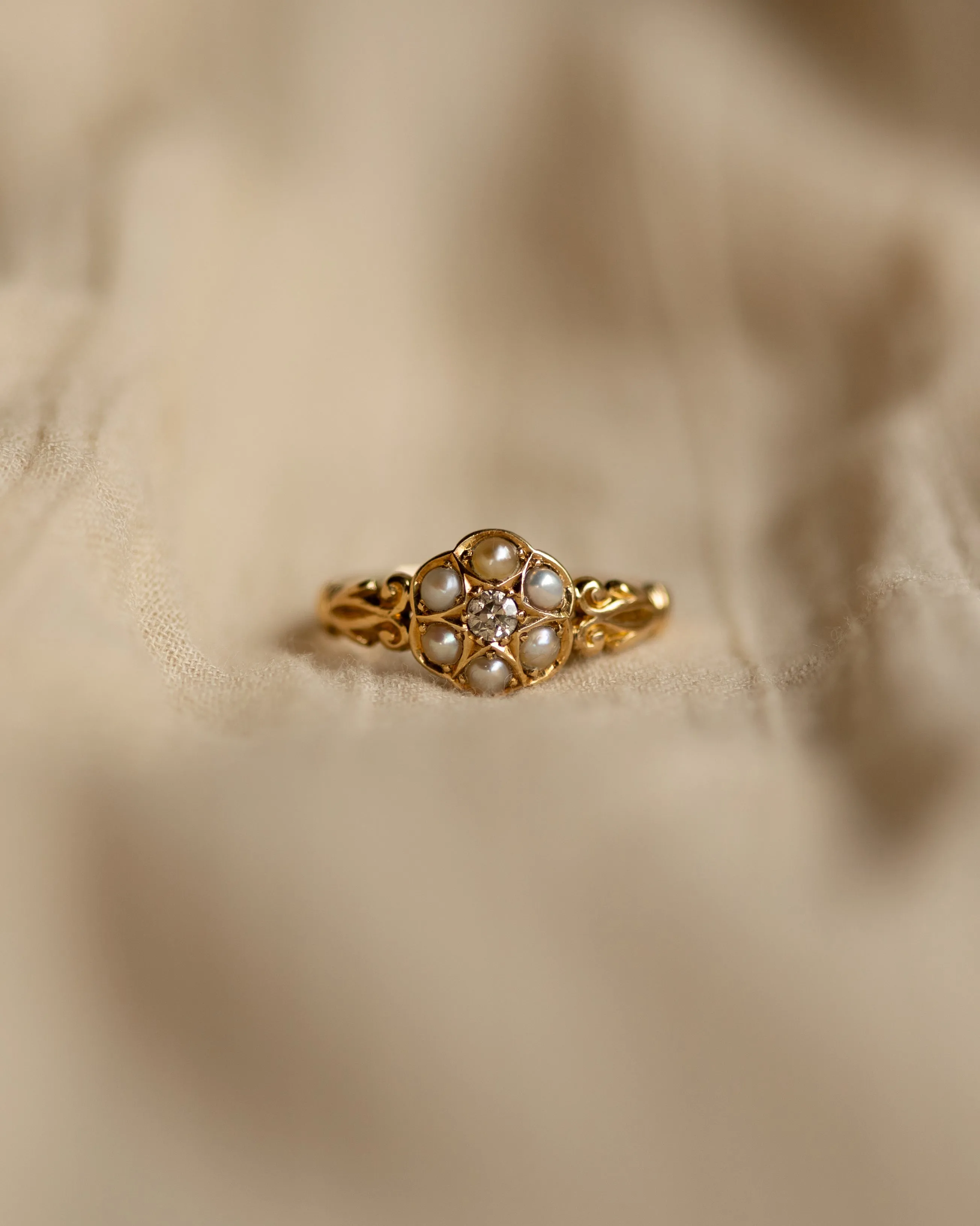 Roberta 1915 Antique 18ct Gold Pearl & Diamond Cluster Ring sold by Rock n Rose product image thumbnail 3
