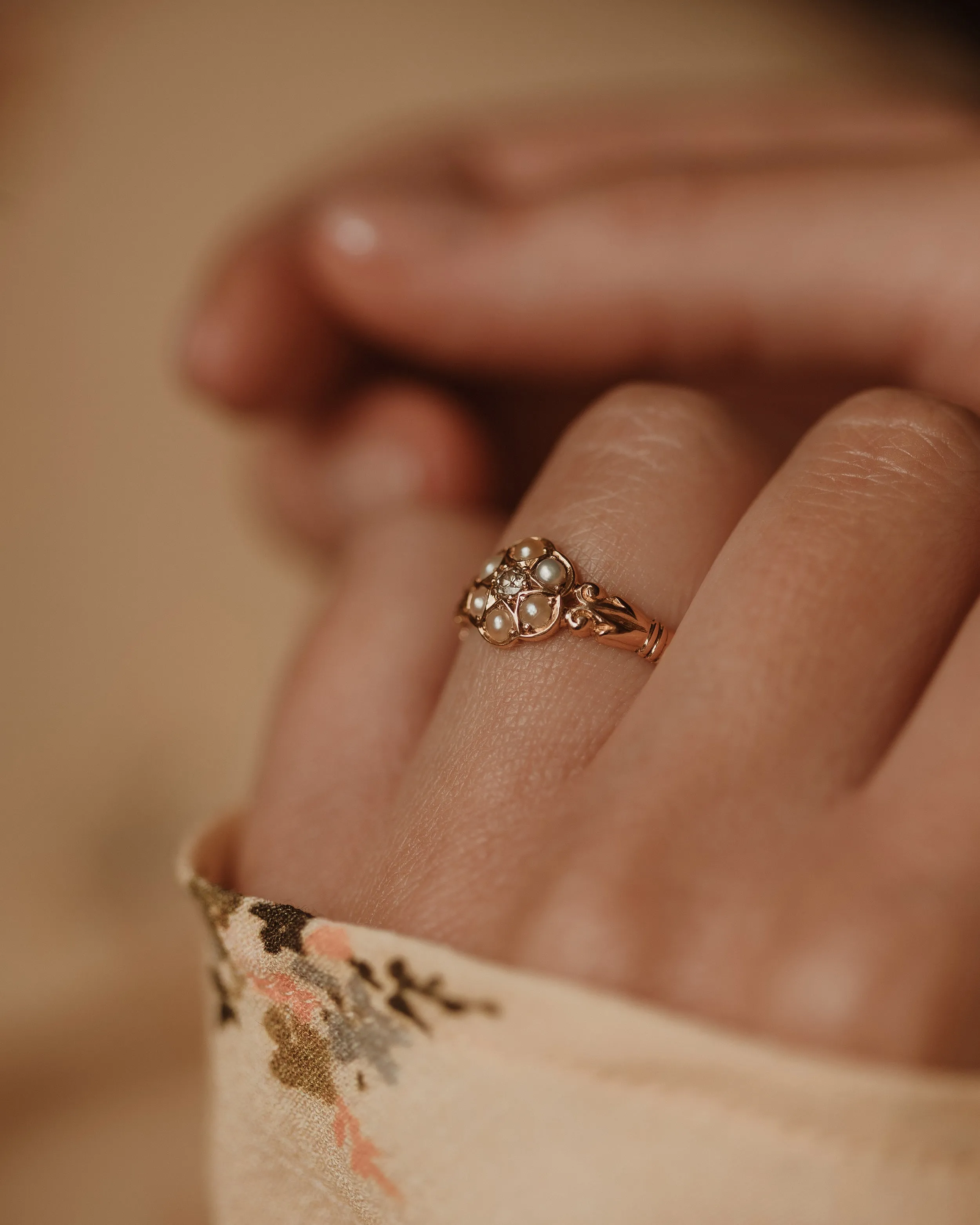 Roberta 1915 Antique 18ct Gold Pearl & Diamond Cluster Ring sold by Rock n Rose product image thumbnail 2