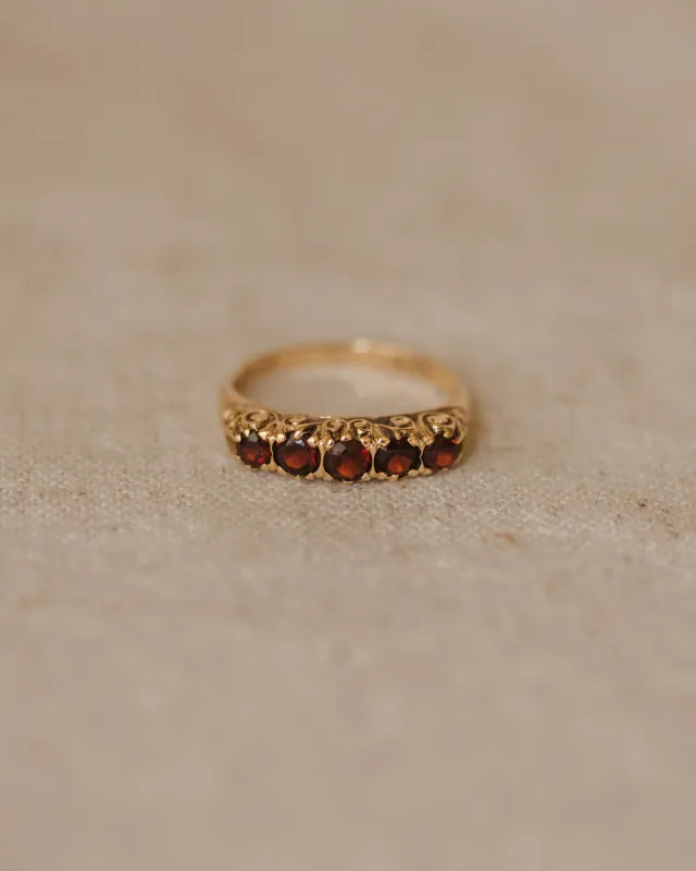 Genevieve Vintage 9ct Gold Garnet Five Stone Ring sold by Rock n Rose