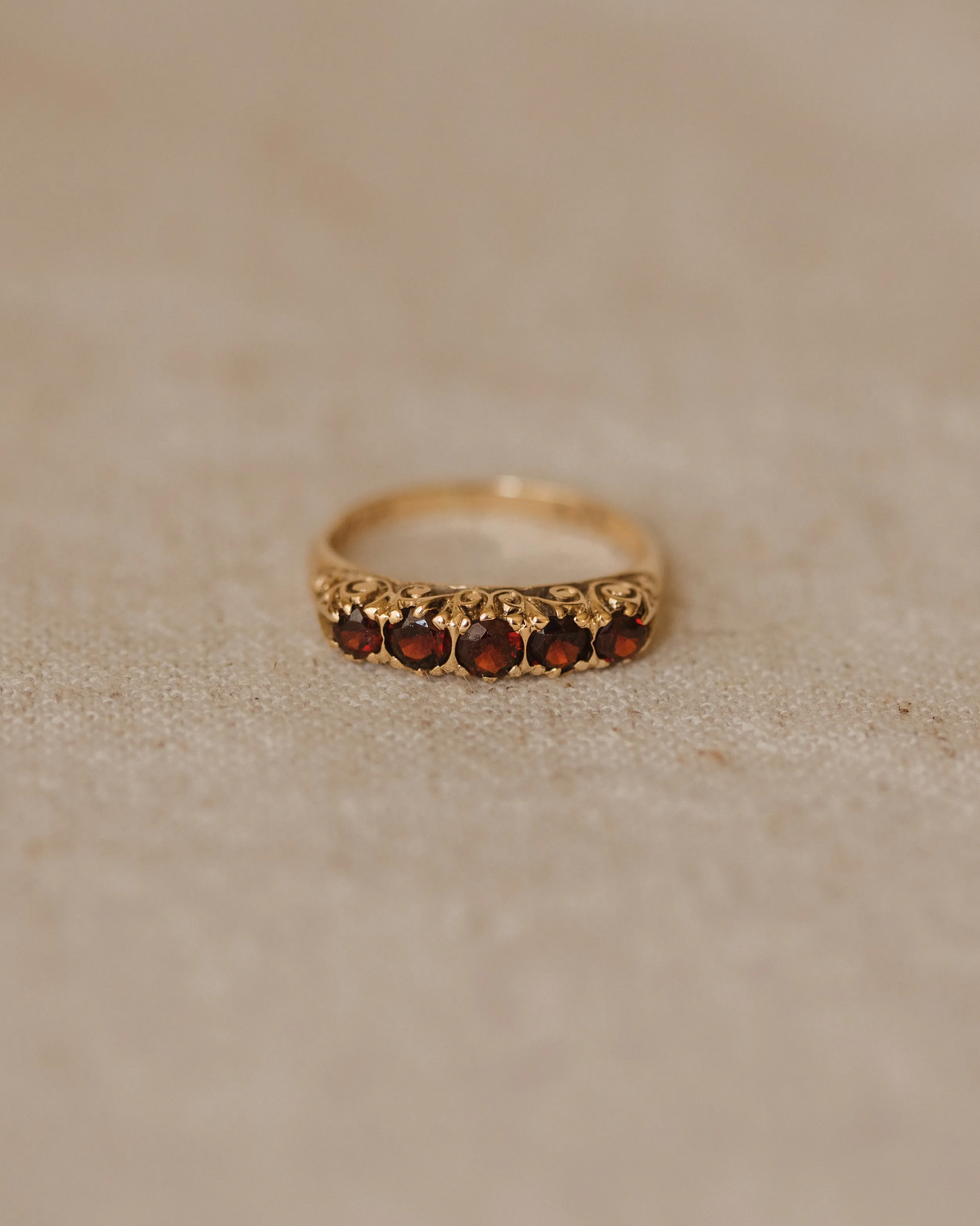 Genevieve Vintage 9ct Gold Garnet Five Stone Ring sold by Rock n Rose