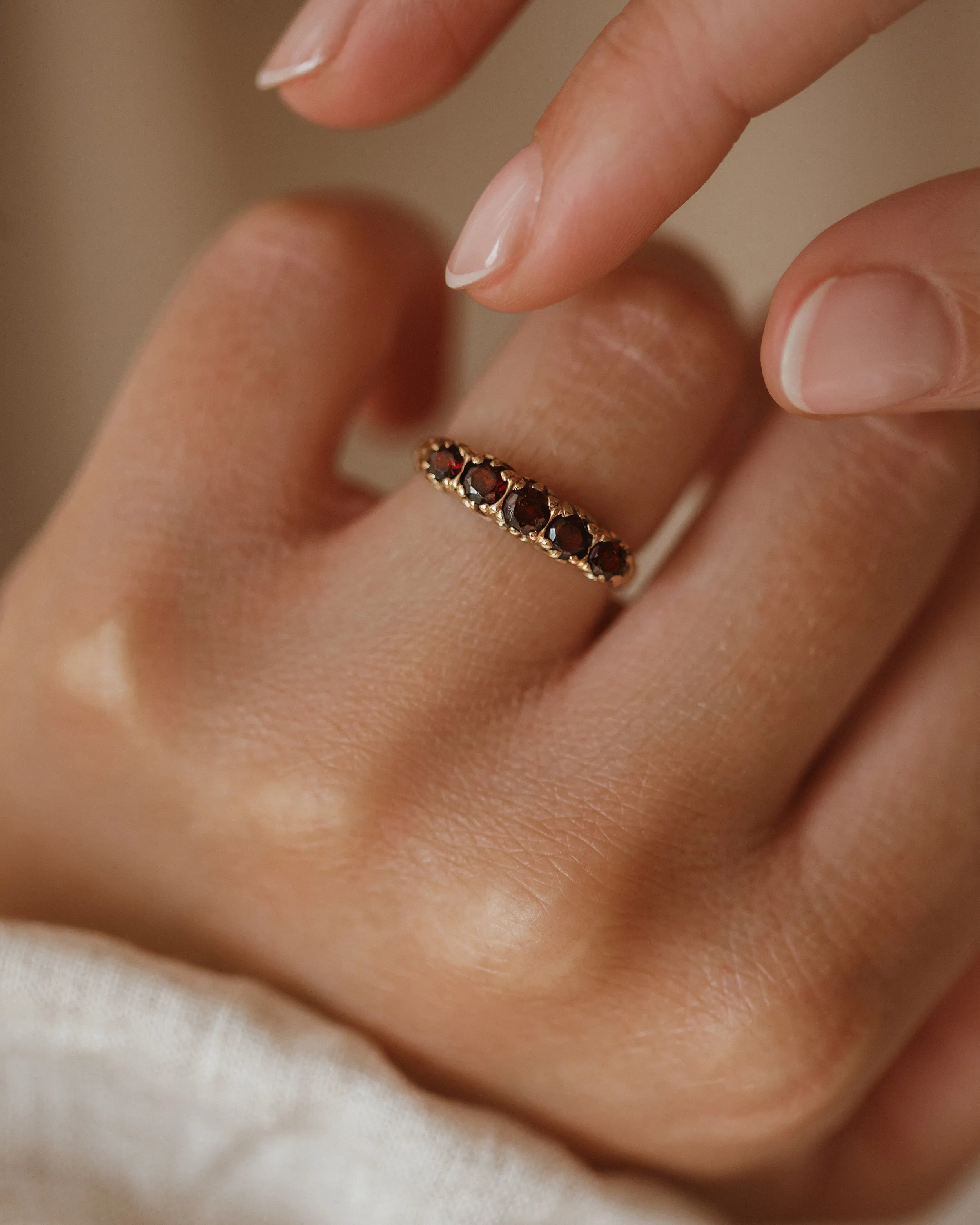 Genevieve Vintage 9ct Gold Garnet Five Stone Ring sold by Rock n Rose product image thumbnail 2