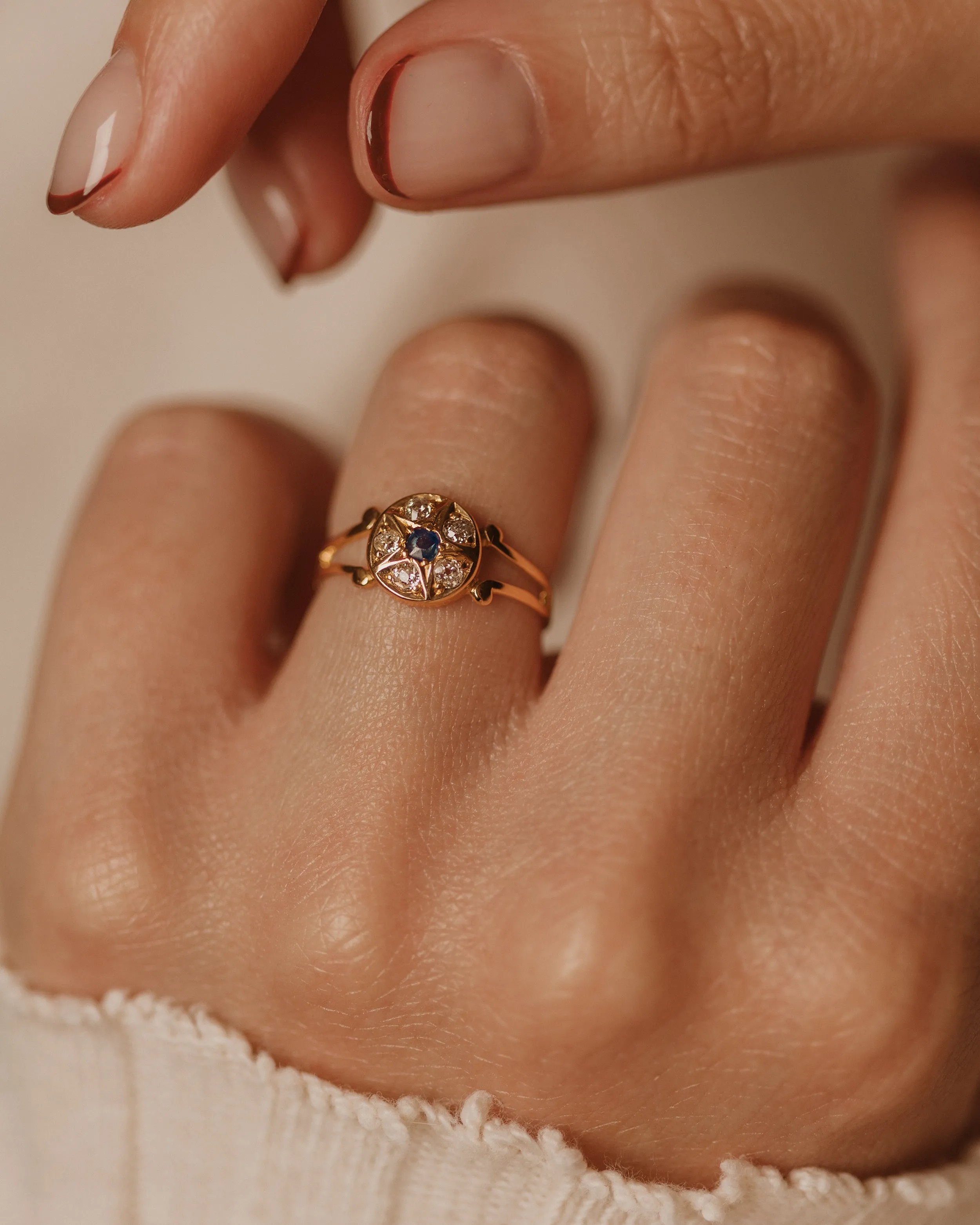 Bronte Antique 18ct Gold Sapphire & Diamond Star Cluster Ring sold by Rock n Rose product image thumbnail 2