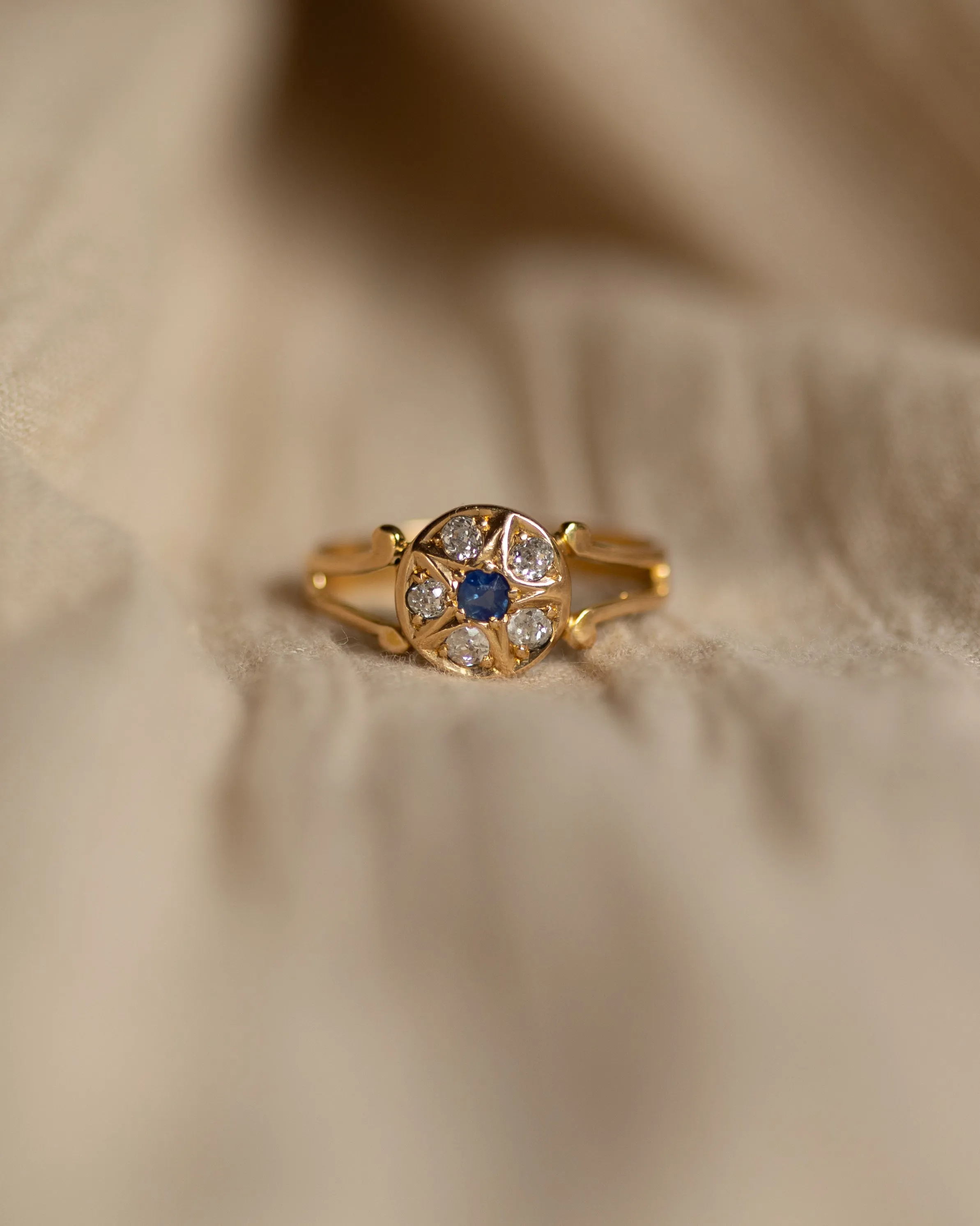 Bronte Antique 18ct Gold Sapphire & Diamond Star Cluster Ring sold by Rock n Rose