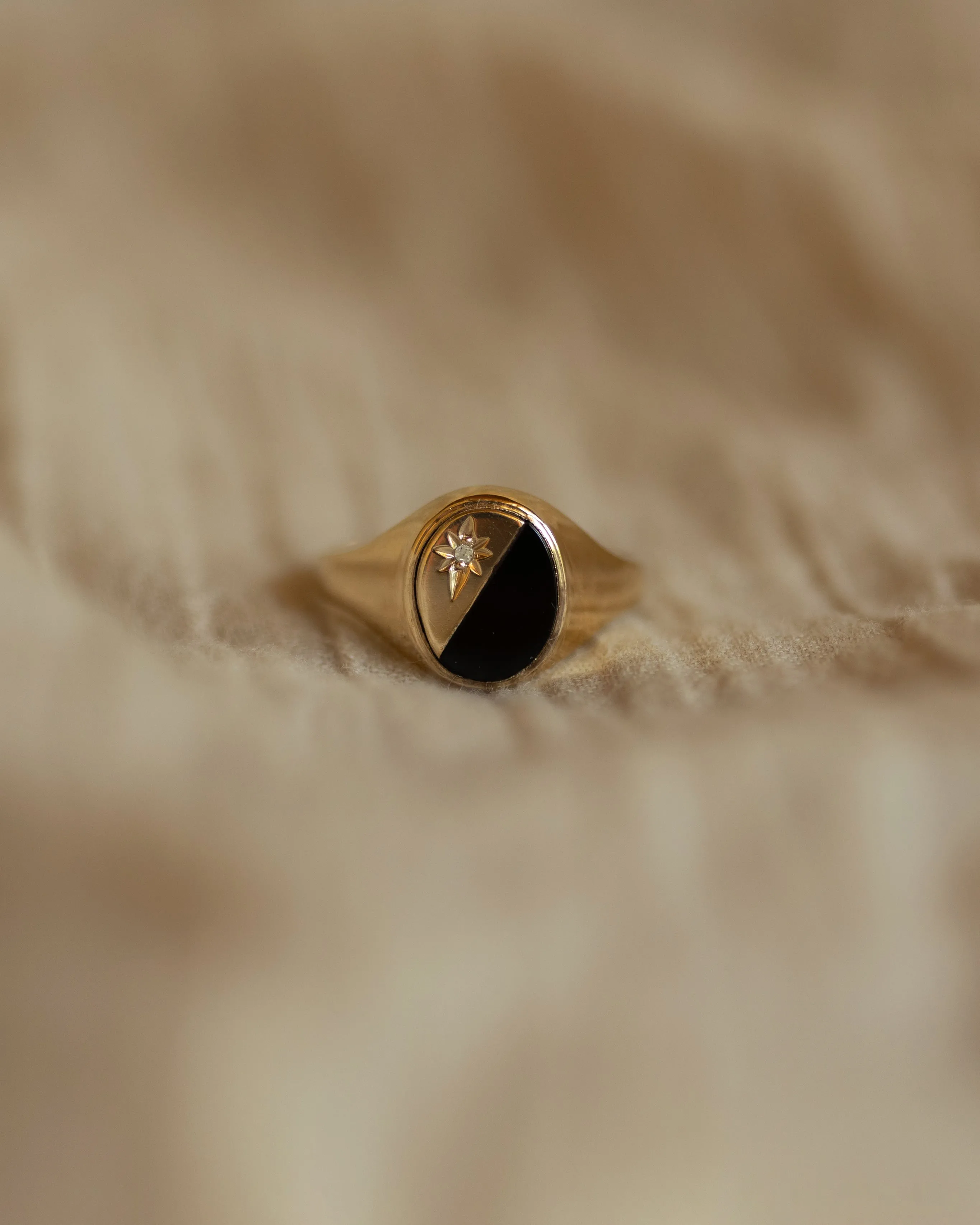 Sabina 1987 Vintage 9ct Gold Black Onyx & Diamond Signet Ring sold by Rock n Rose product image thumbnail 3
