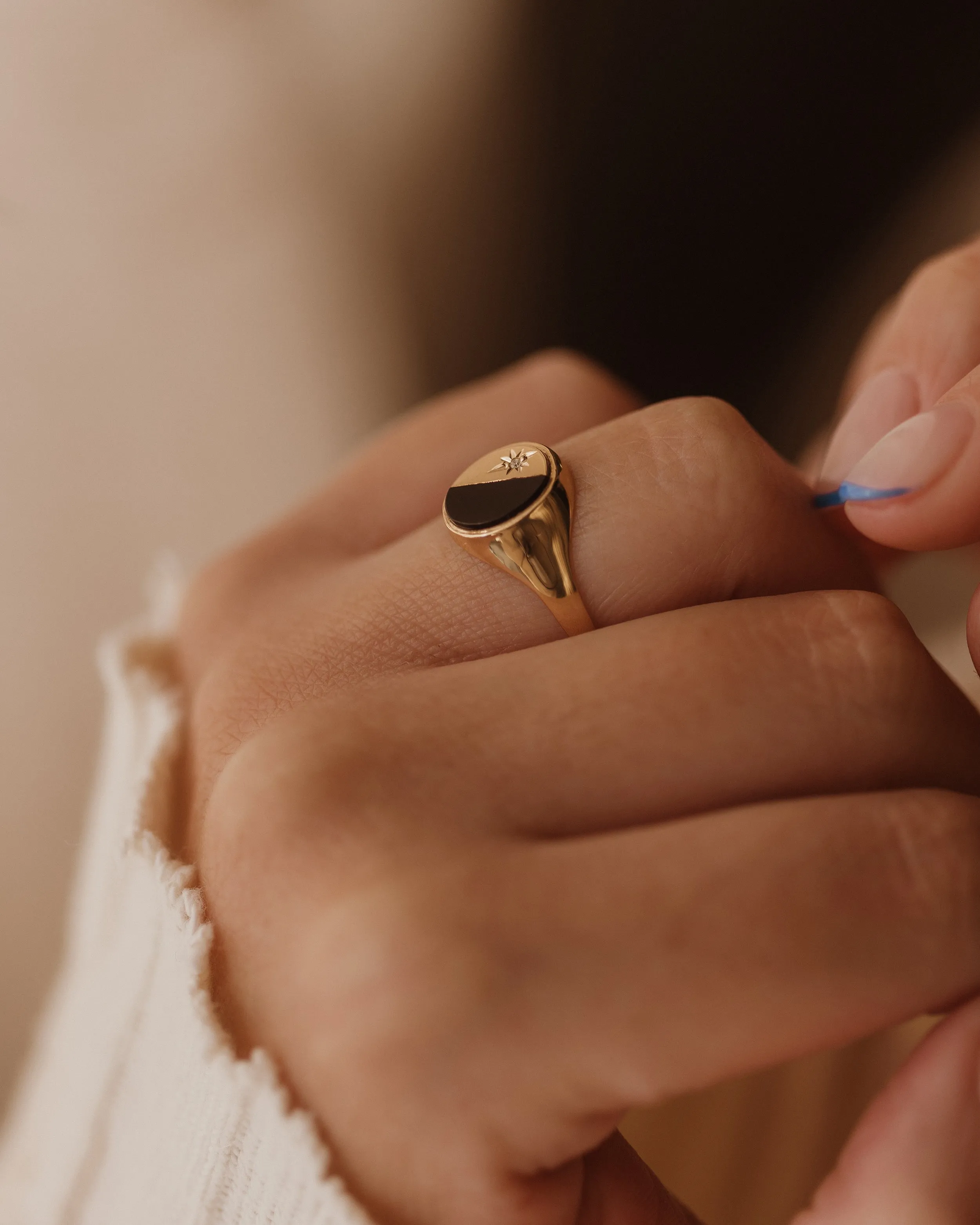 Sabina 1987 Vintage 9ct Gold Black Onyx & Diamond Signet Ring sold by Rock n Rose product image thumbnail 2