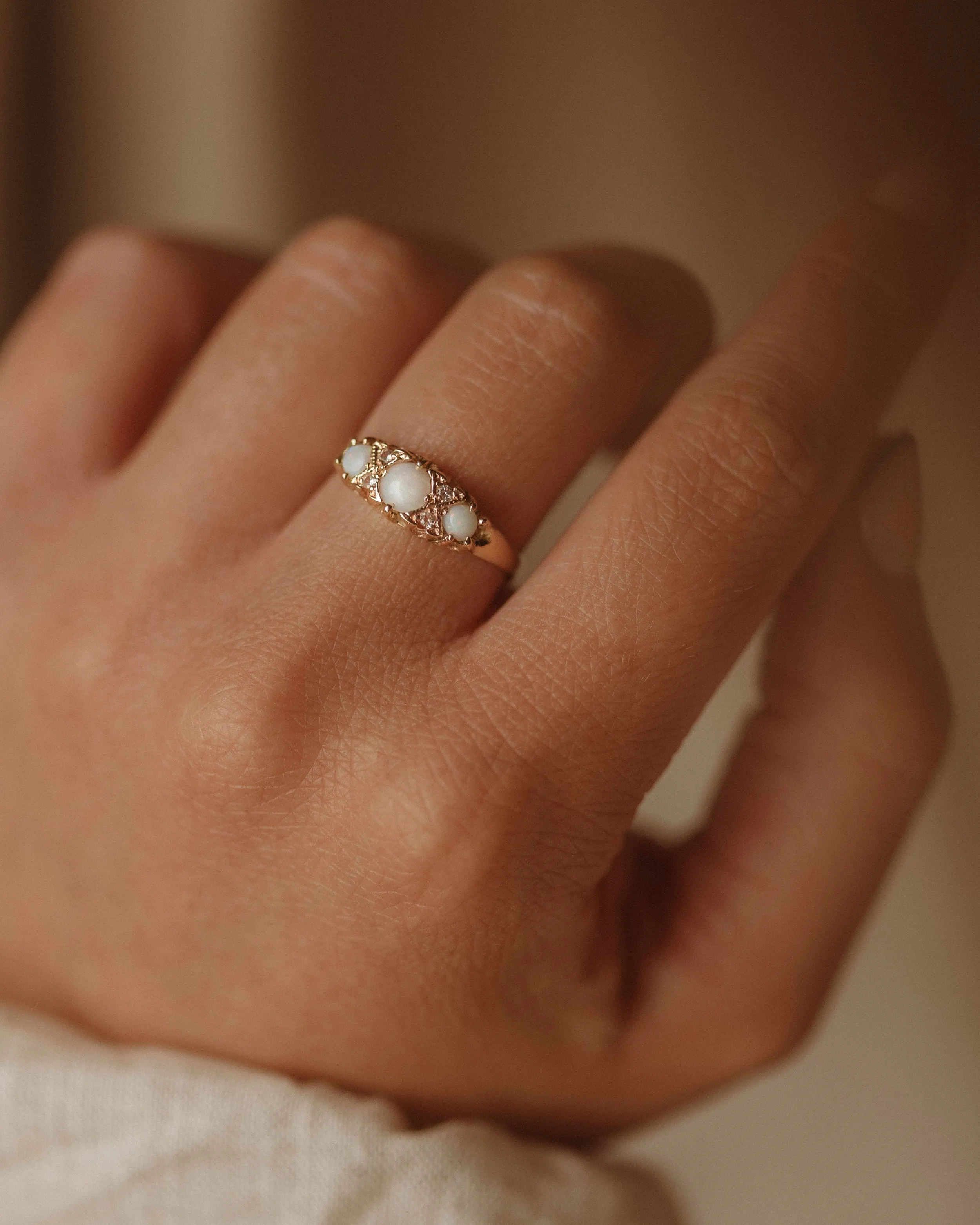 Phoebe 1985 9ct Gold Opal Trilogy Ring sold by Rock n Rose