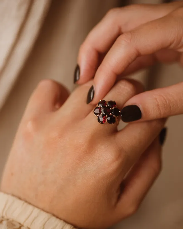Temperance 1982 9ct Gold Garnet Cluster Ring sold by Rock n Rose
