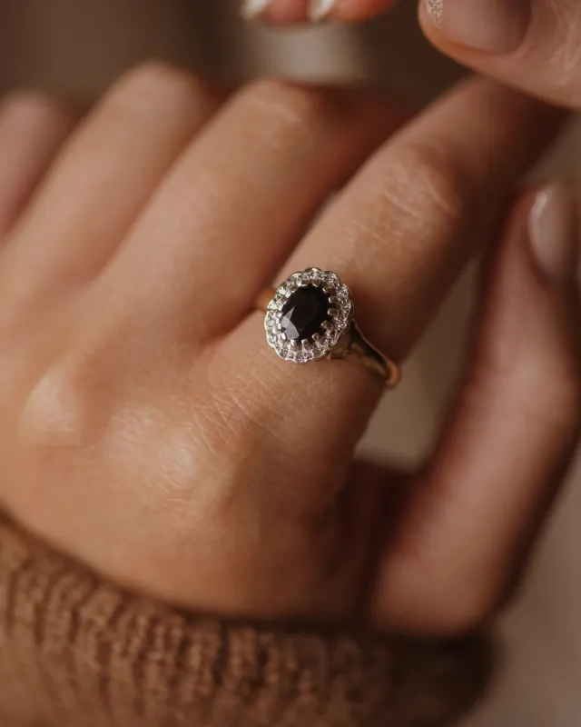 Verity Vintage 9ct Gold Sapphire & Diamond Cluster Ring sold by Rock n Rose