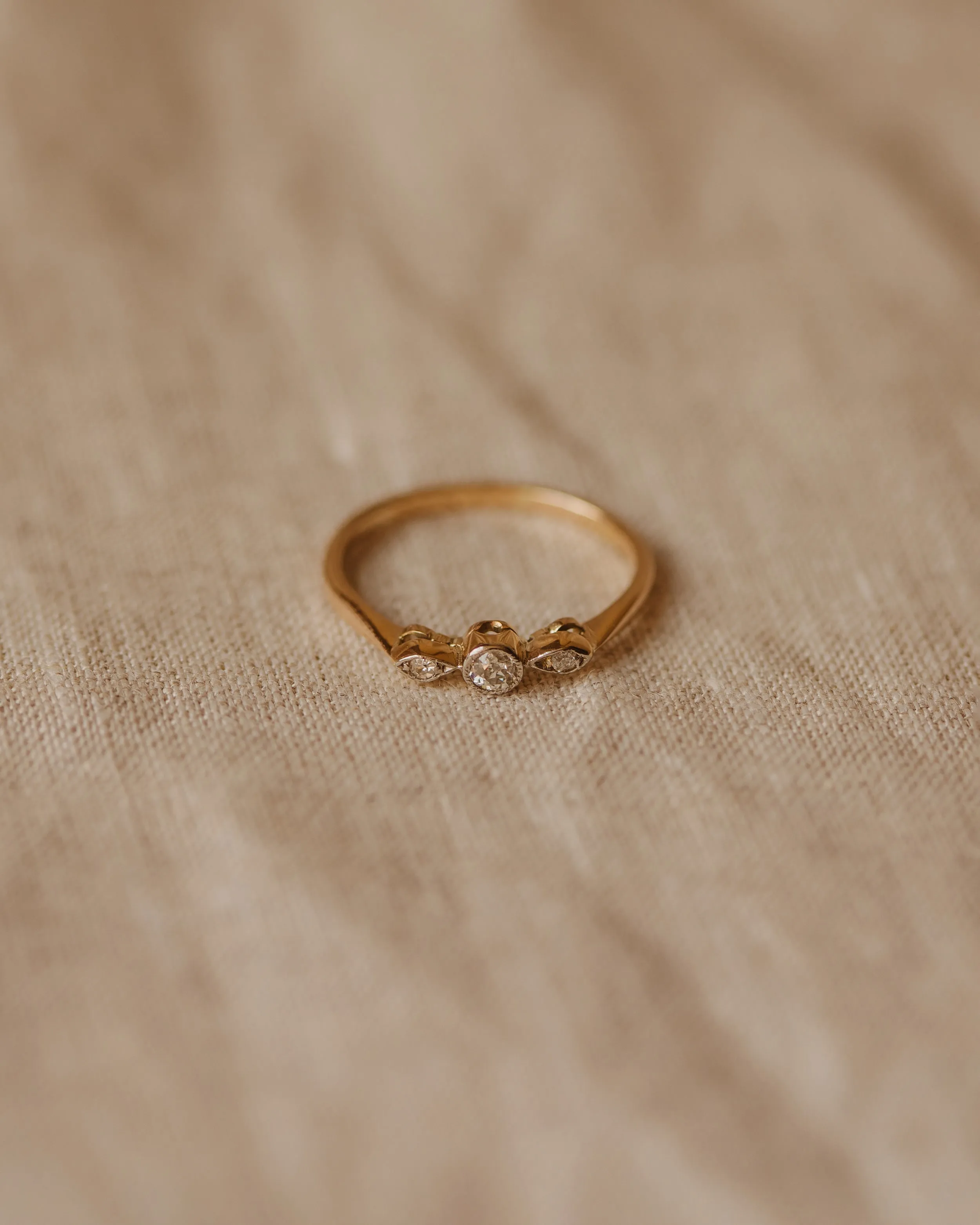 Patience Antique 18ct Gold Diamond Trilogy Ring sold by Rock n Rose product image thumbnail 2