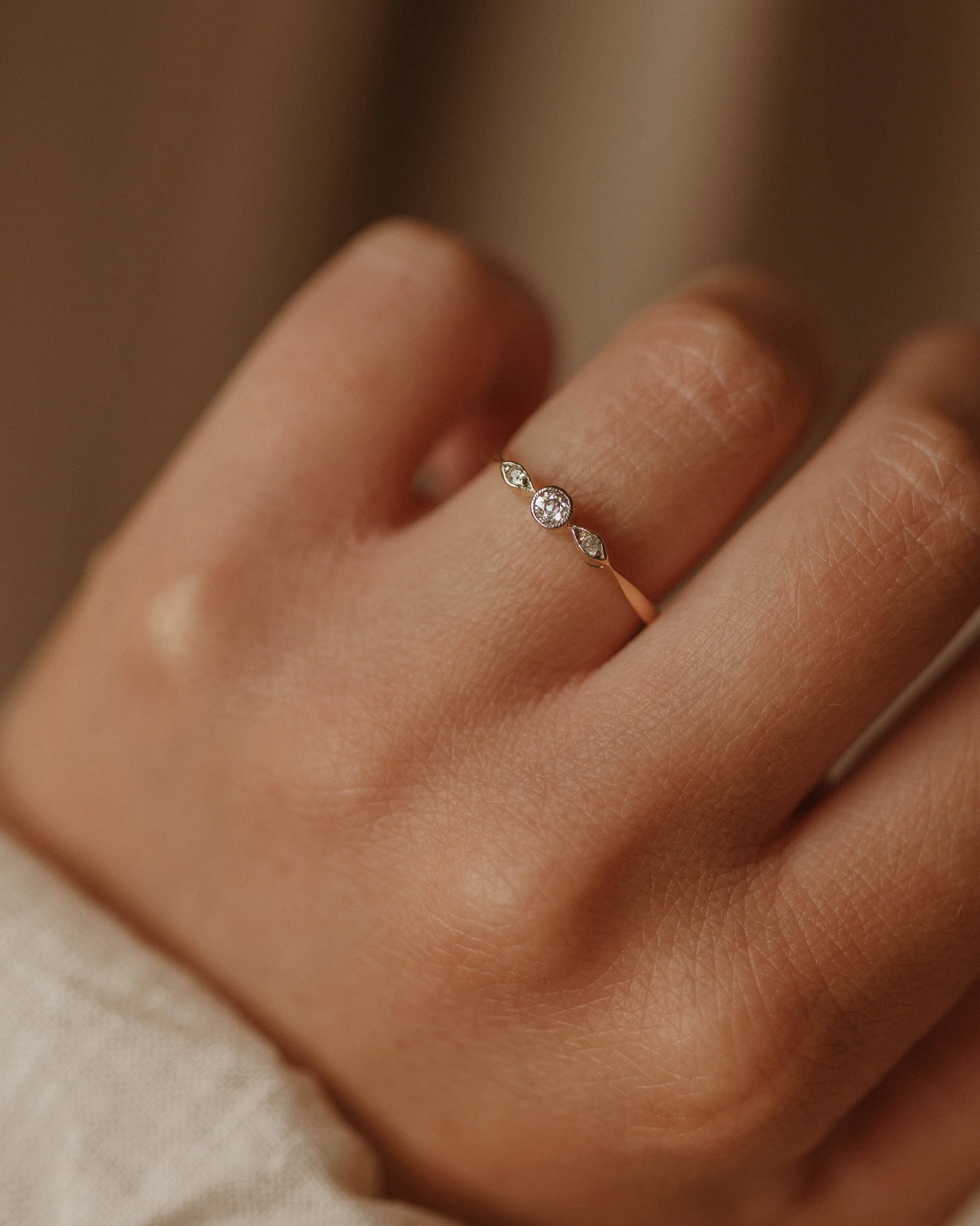 Patience Antique 18ct Gold Diamond Trilogy Ring sold by Rock n Rose